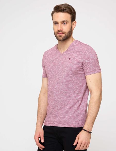 Bordo Slim Fit V Yaka T-Shirt - 50188634022