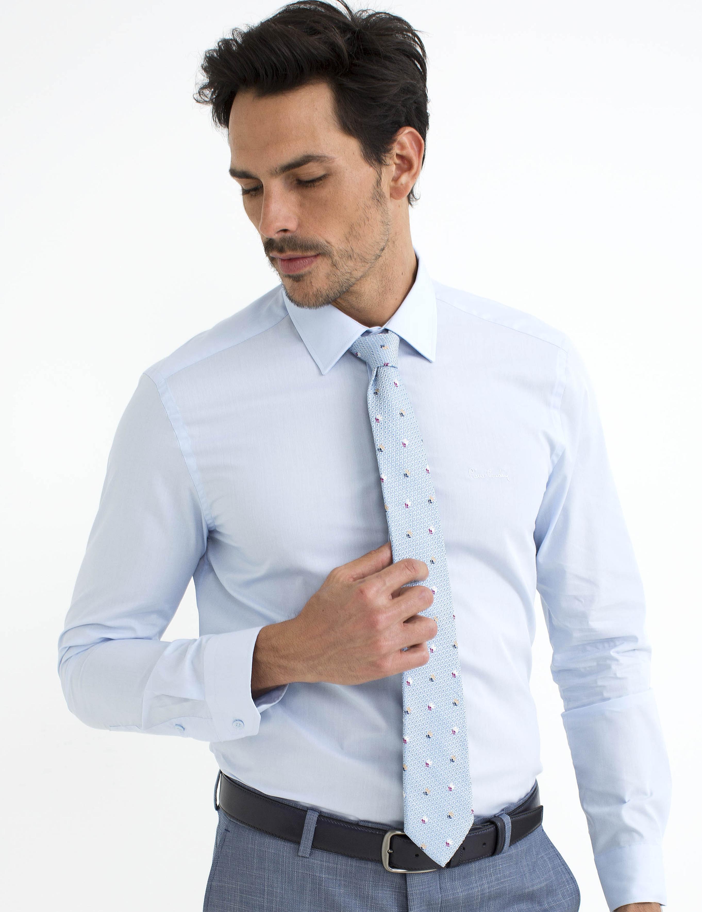Açık Mavi Slim Fit Uzun Kollu Basic Gömlek