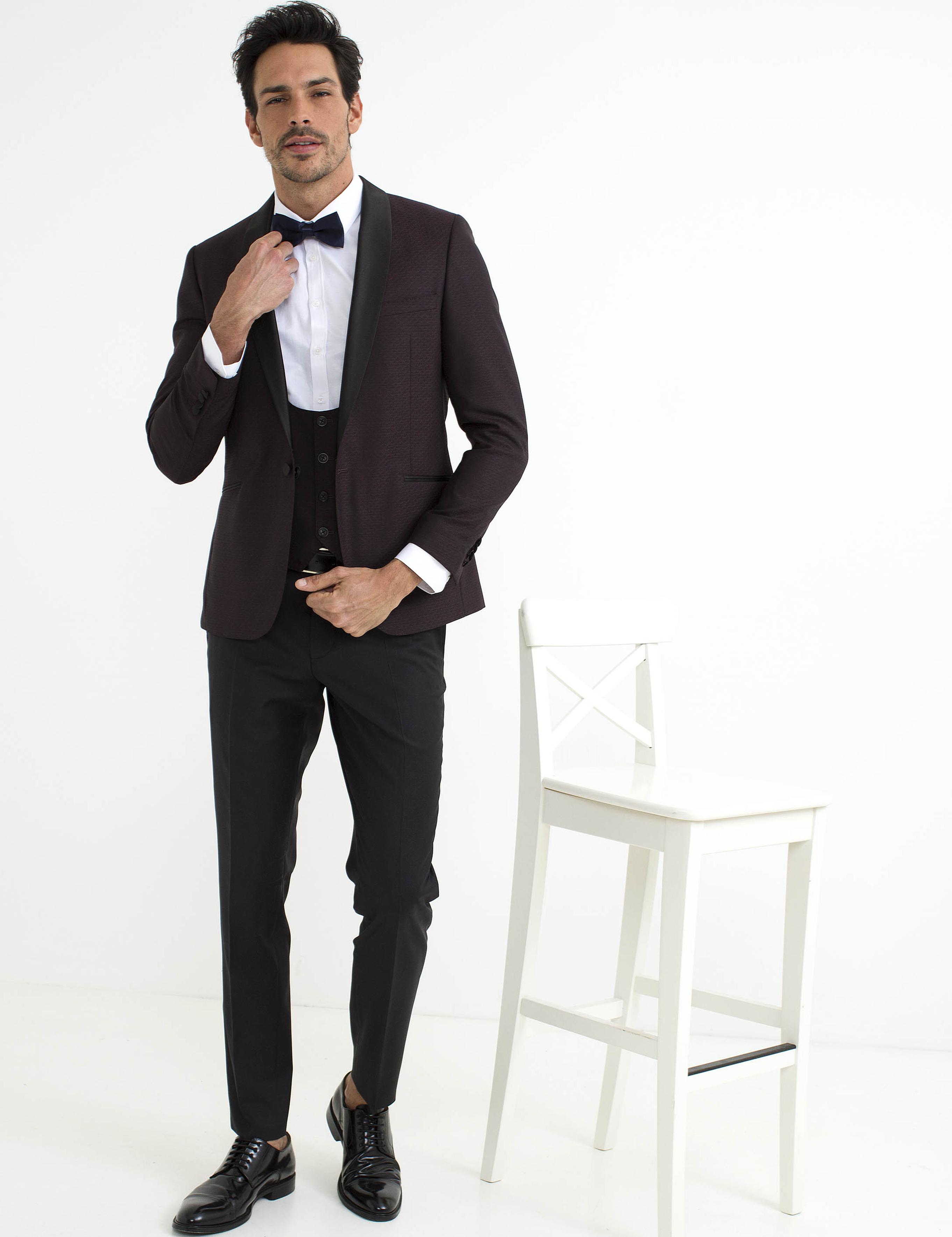 Bordo Yelekli Damatlık Smokin