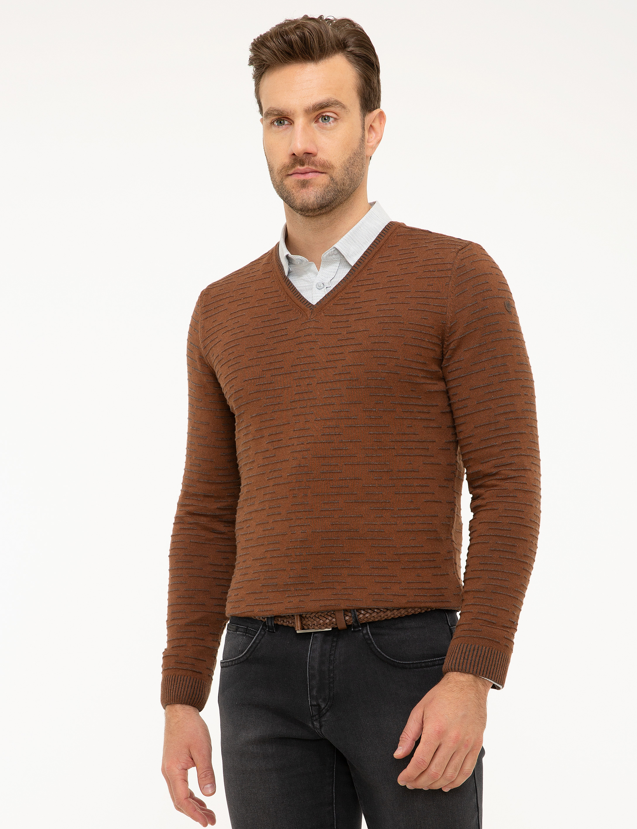 Camel Slim Fit Triko Kazak