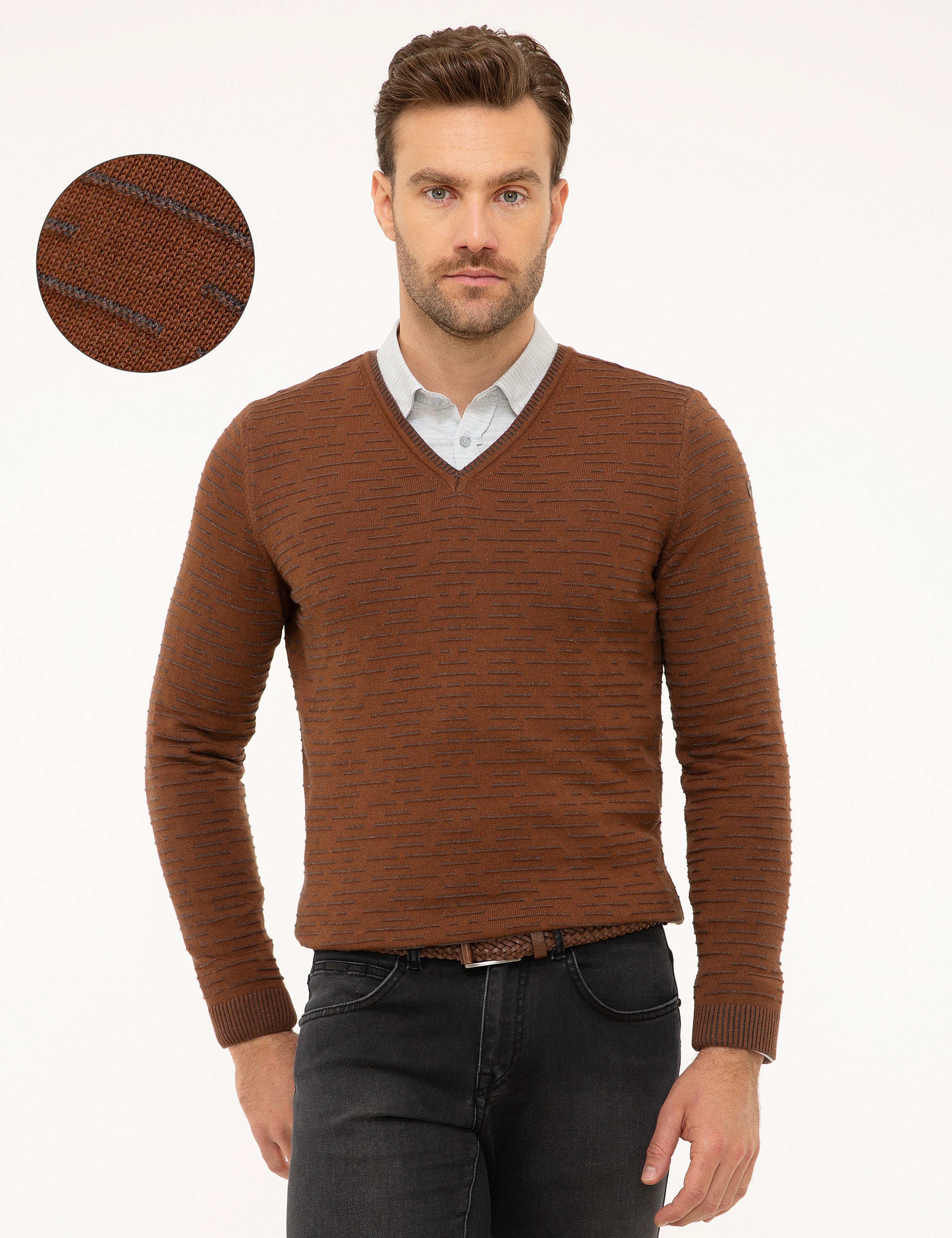 Camel Slim Fit Triko Kazak - Image 1