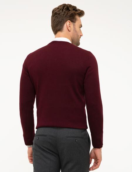 Bordo Slim Fit V Yaka Triko Kazak - 50194181047