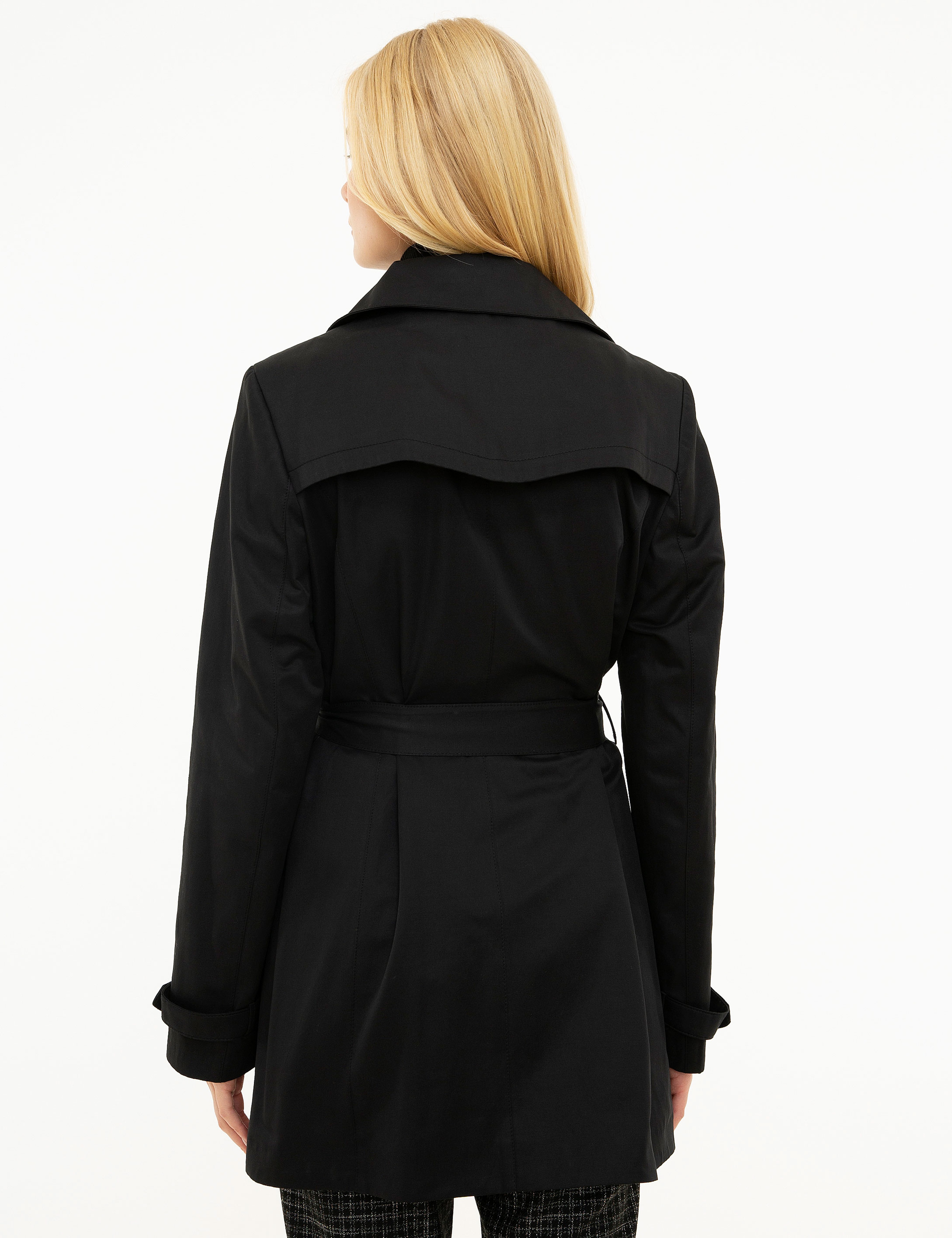 Siyah Slim Fit Trençkot - Image 4