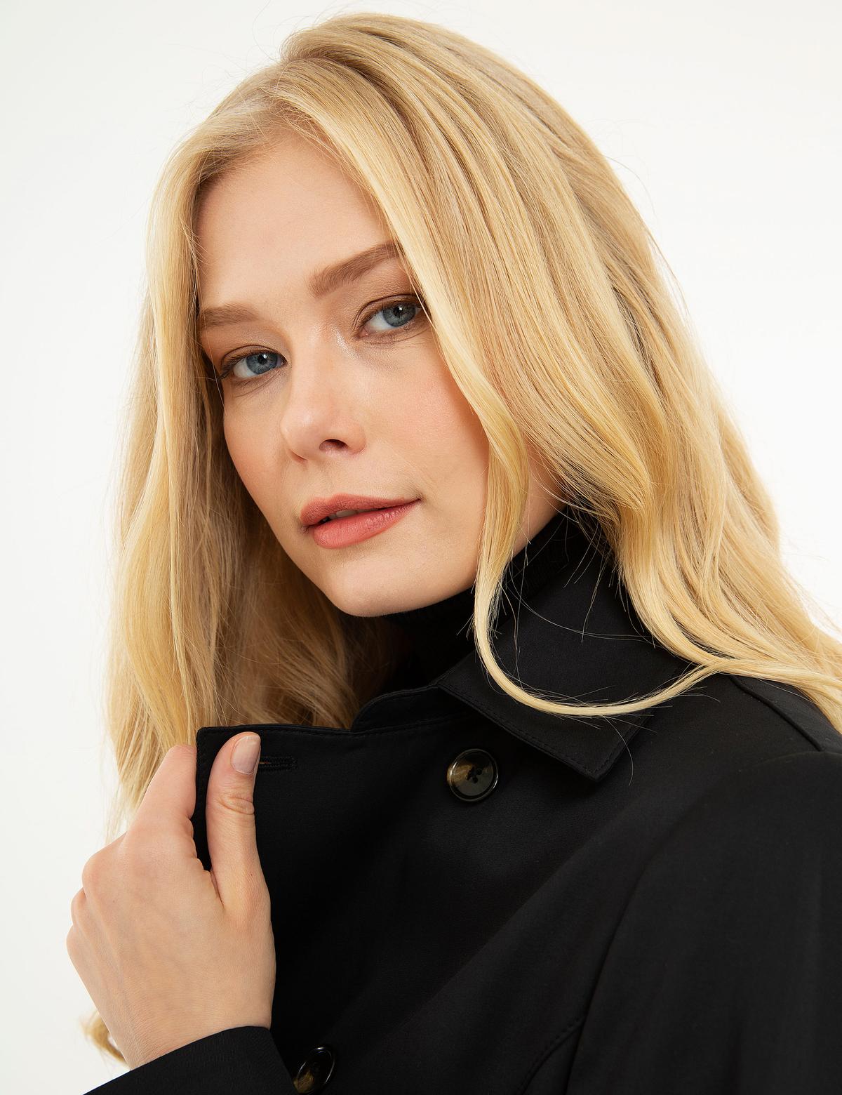 Siyah Slim Fit Trençkot - 50198757017