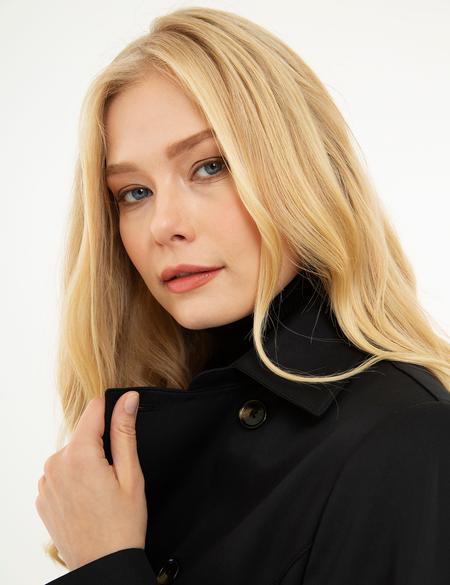 Siyah Slim Fit Trençkot - 50198757017