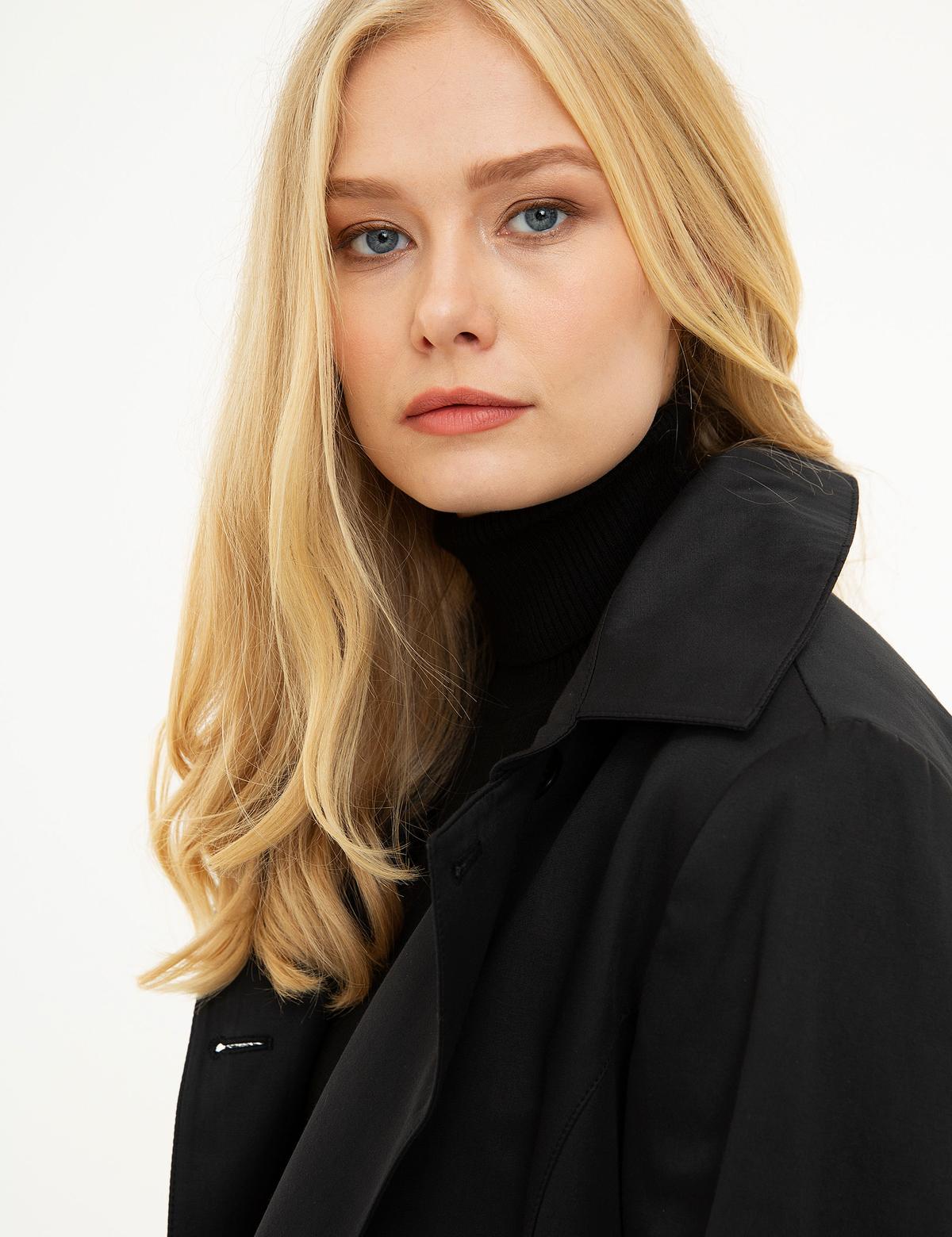 Siyah Slim Fit Trençkot - 50198758011