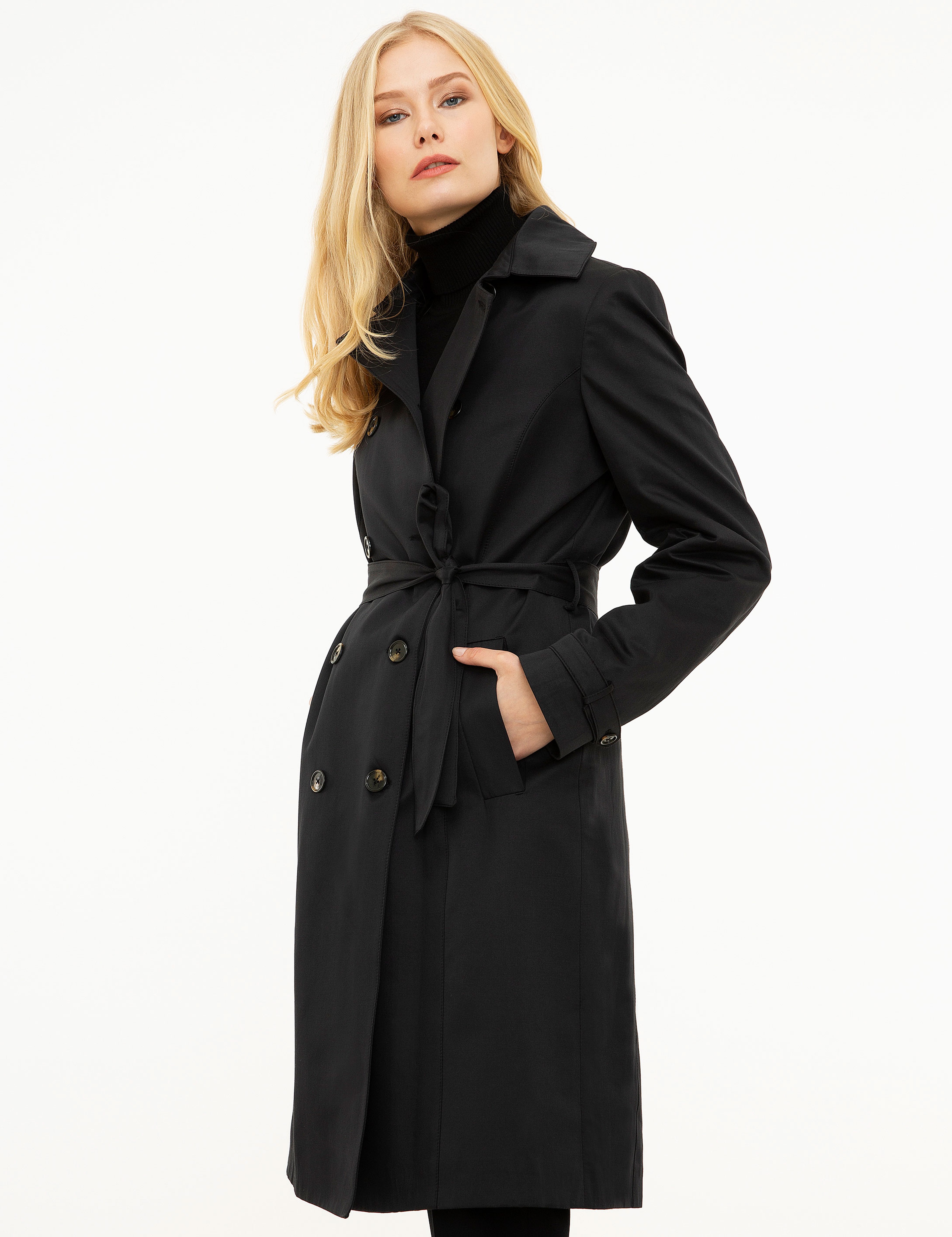 Siyah Slim Fit Trençkot - Image 3
