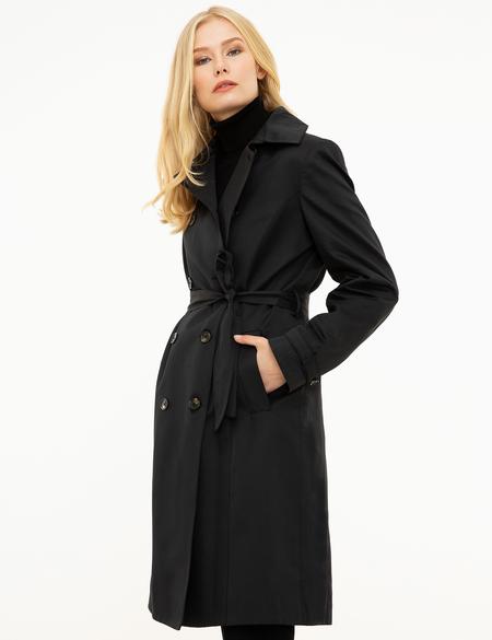 Siyah Slim Fit Trençkot - 50198758011