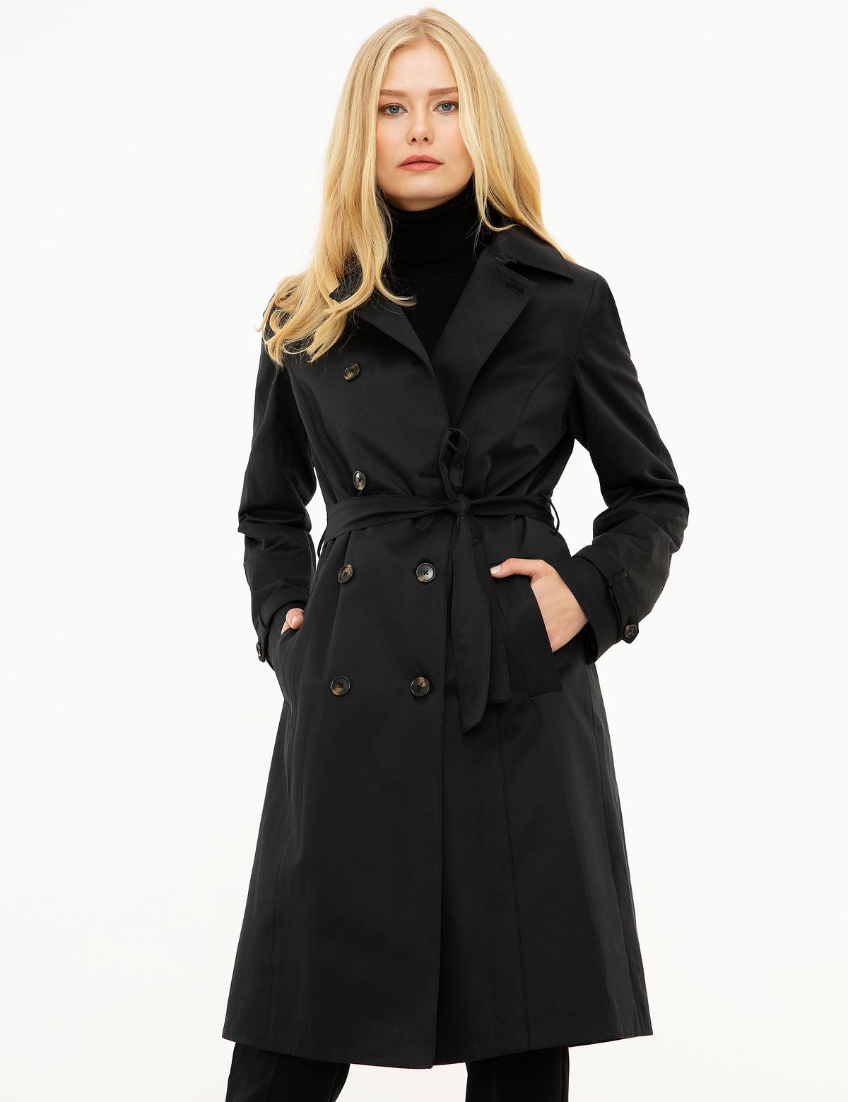 Siyah Slim Fit Trençkot