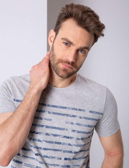 Gri Melanj Slim Fit Bisiklet Yaka T-Shirt - 50201247005