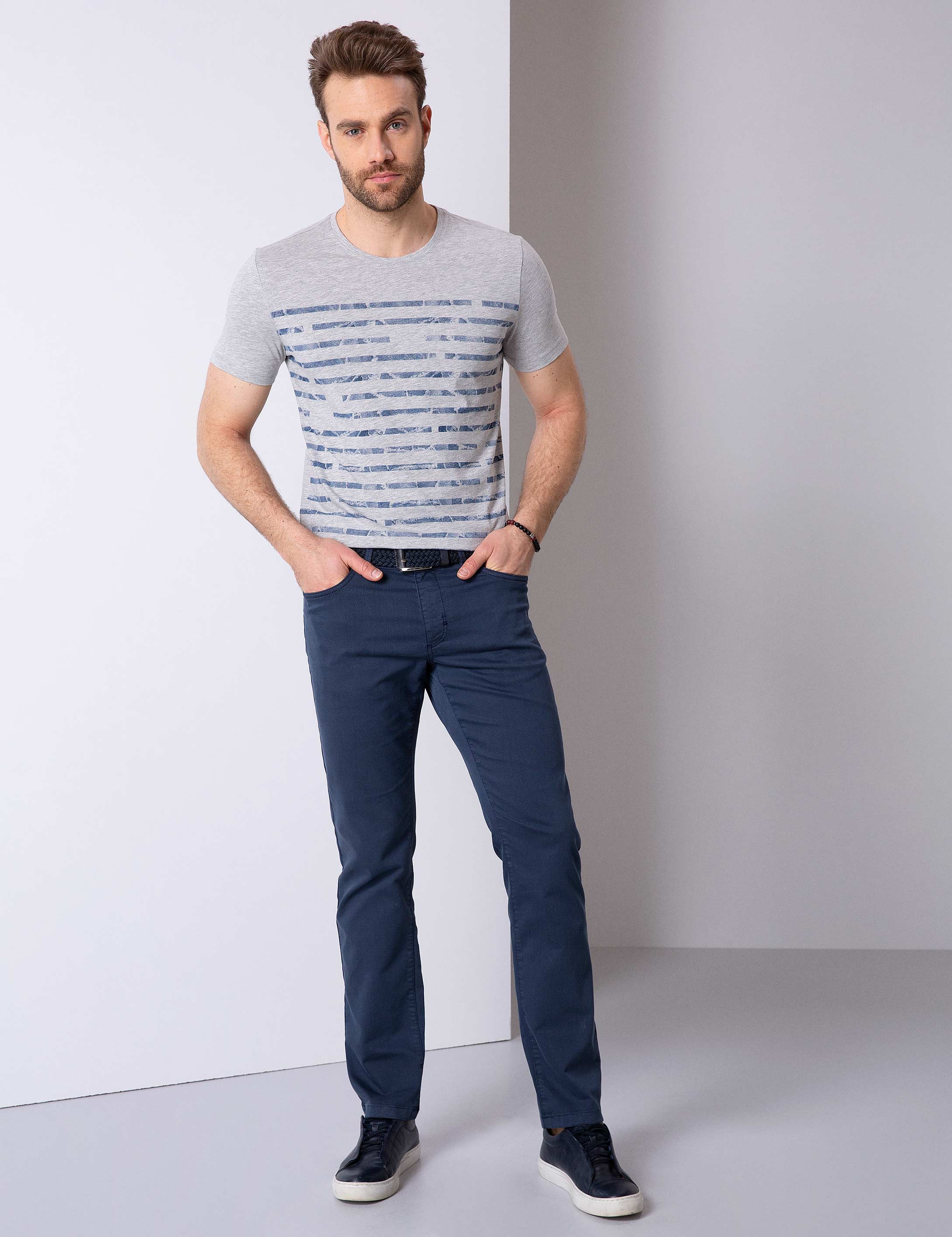 Gri Melanj Slim Fit Bisiklet Yaka T-Shirt - Image 3