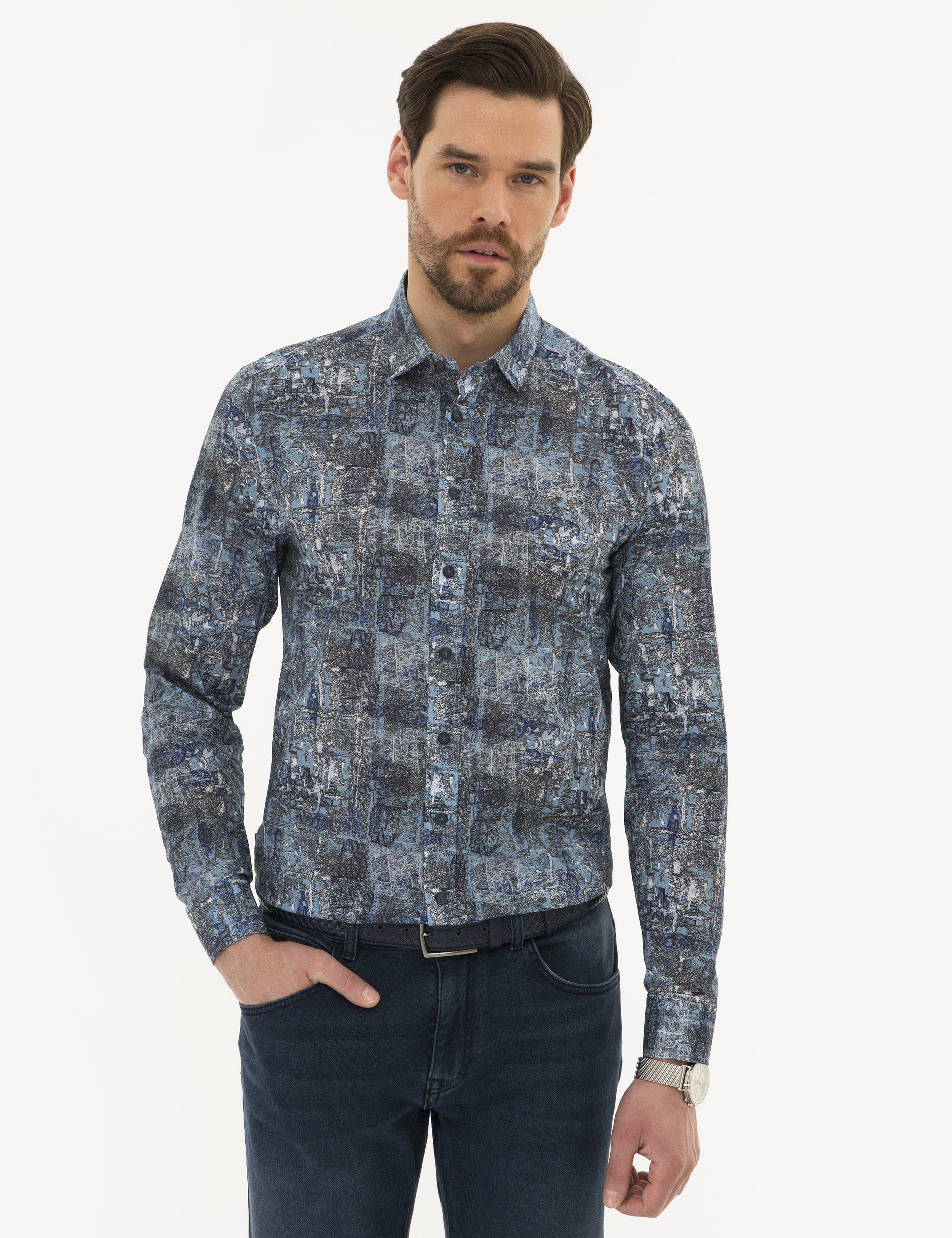 Mavi Slim Fit Gömlek - Image 1