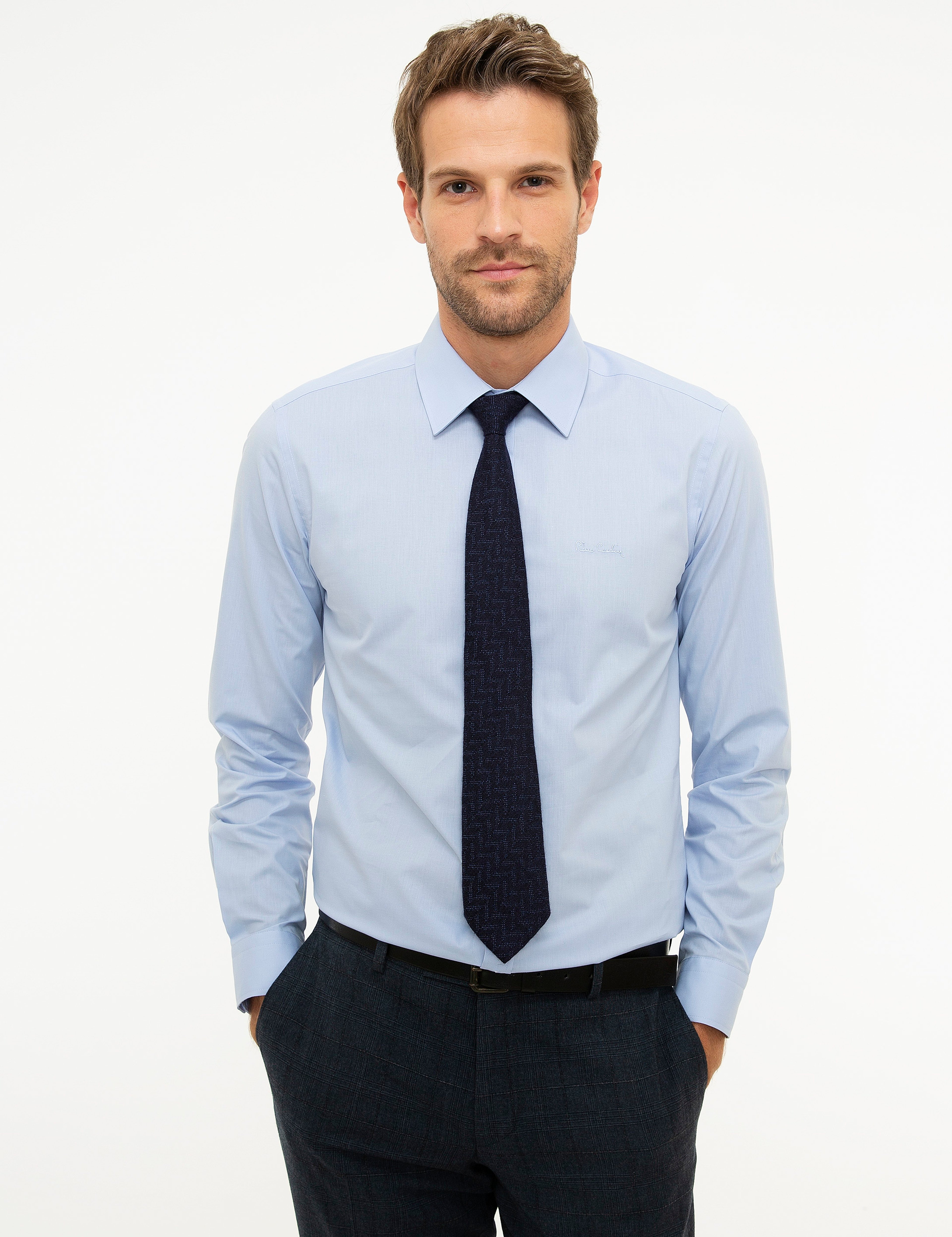 Açık Mavi Slim Fit Uzun Kollu Klasik Gömlek - Image 1