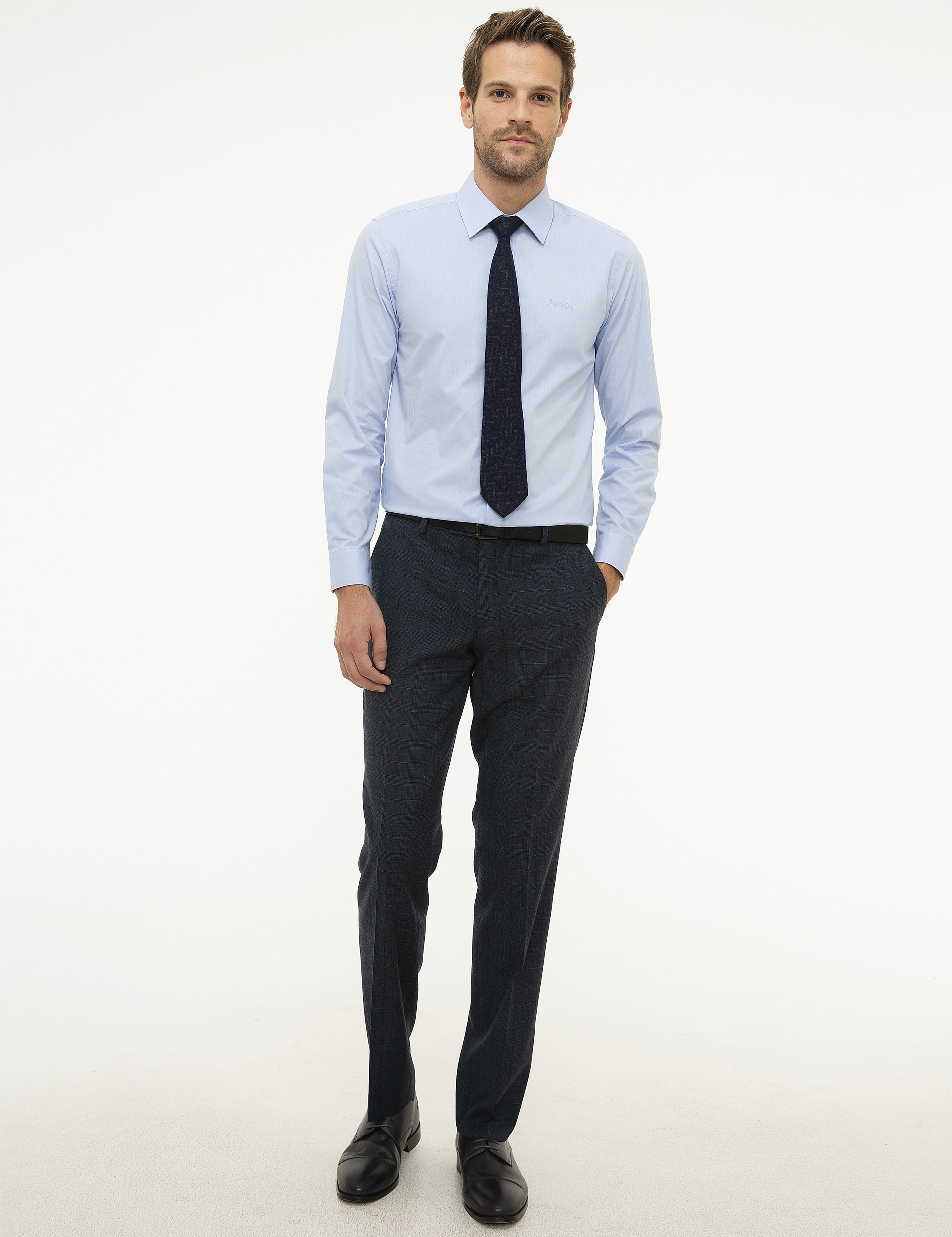 Açık Mavi Slim Fit Uzun Kollu Klasik Gömlek - Image 4