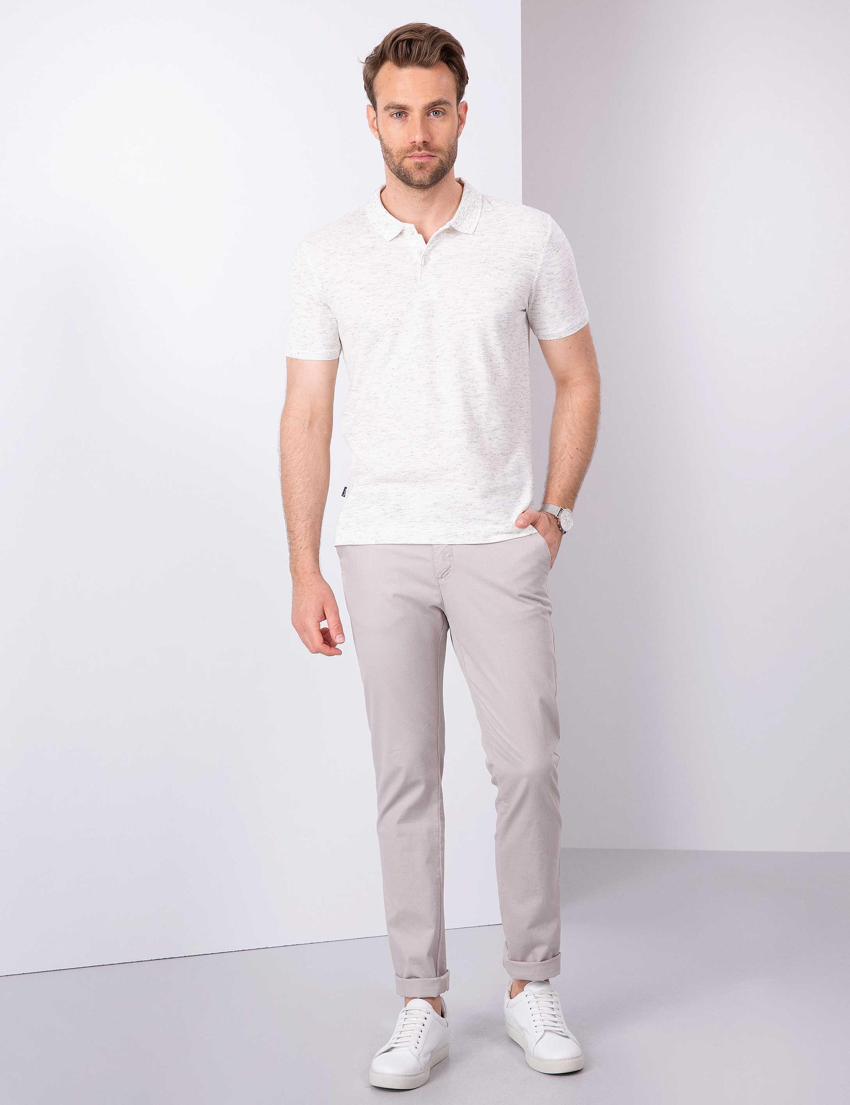 Beyaz Slim Fit Polo Yaka T-Shirt