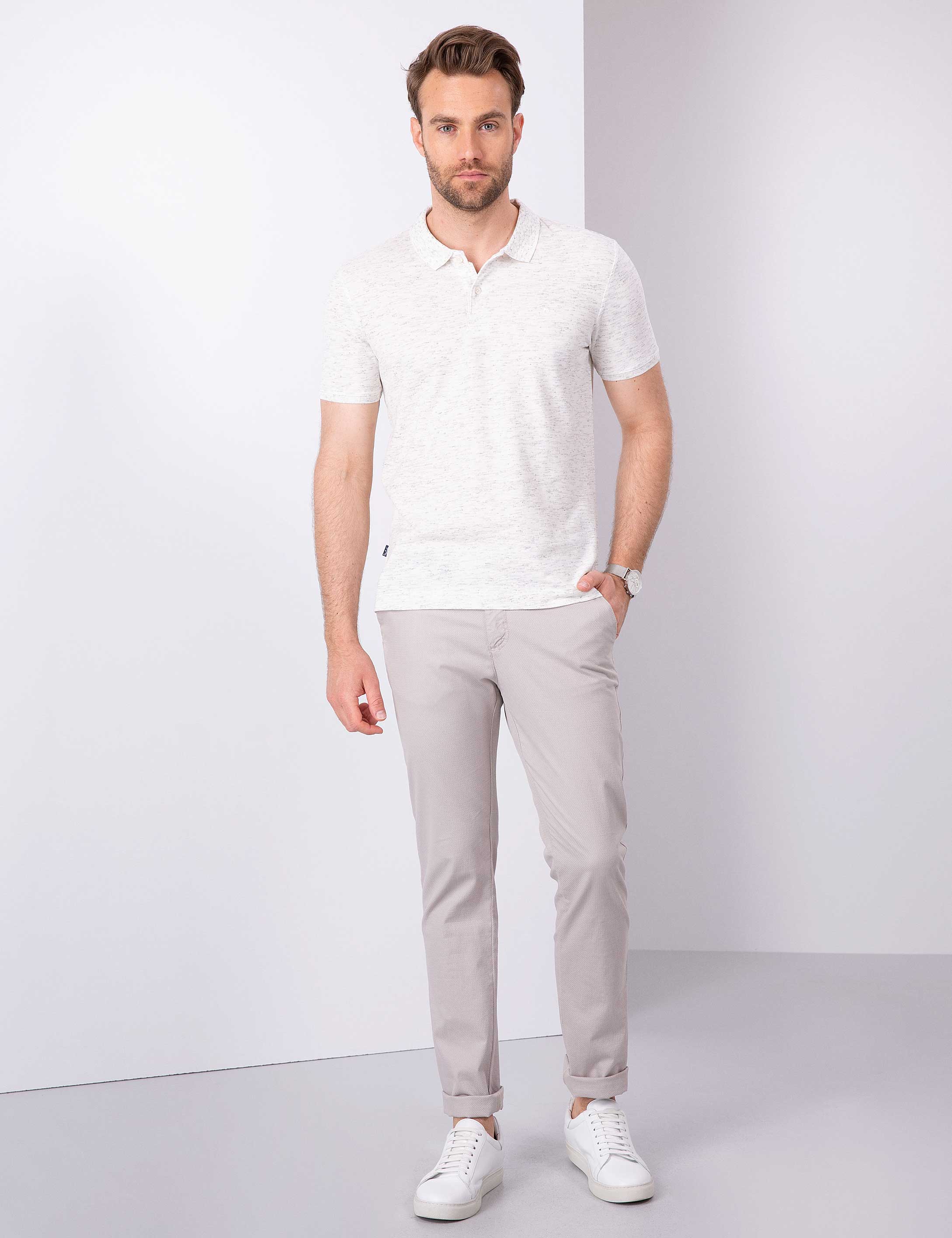 Beyaz Slim Fit Polo Yaka T-Shirt - Image 4