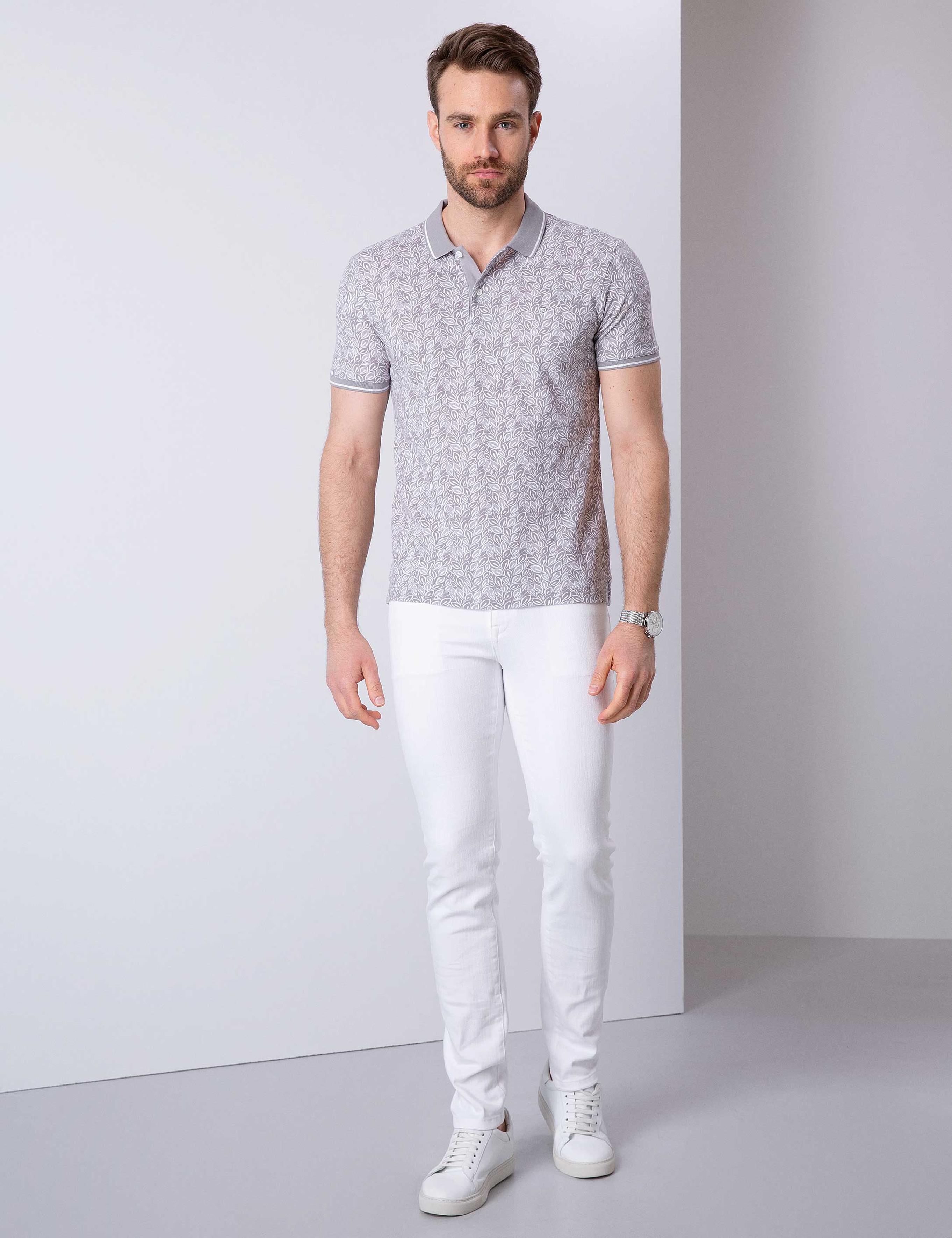 Gri Slim Fit Polo Yaka T-Shirt