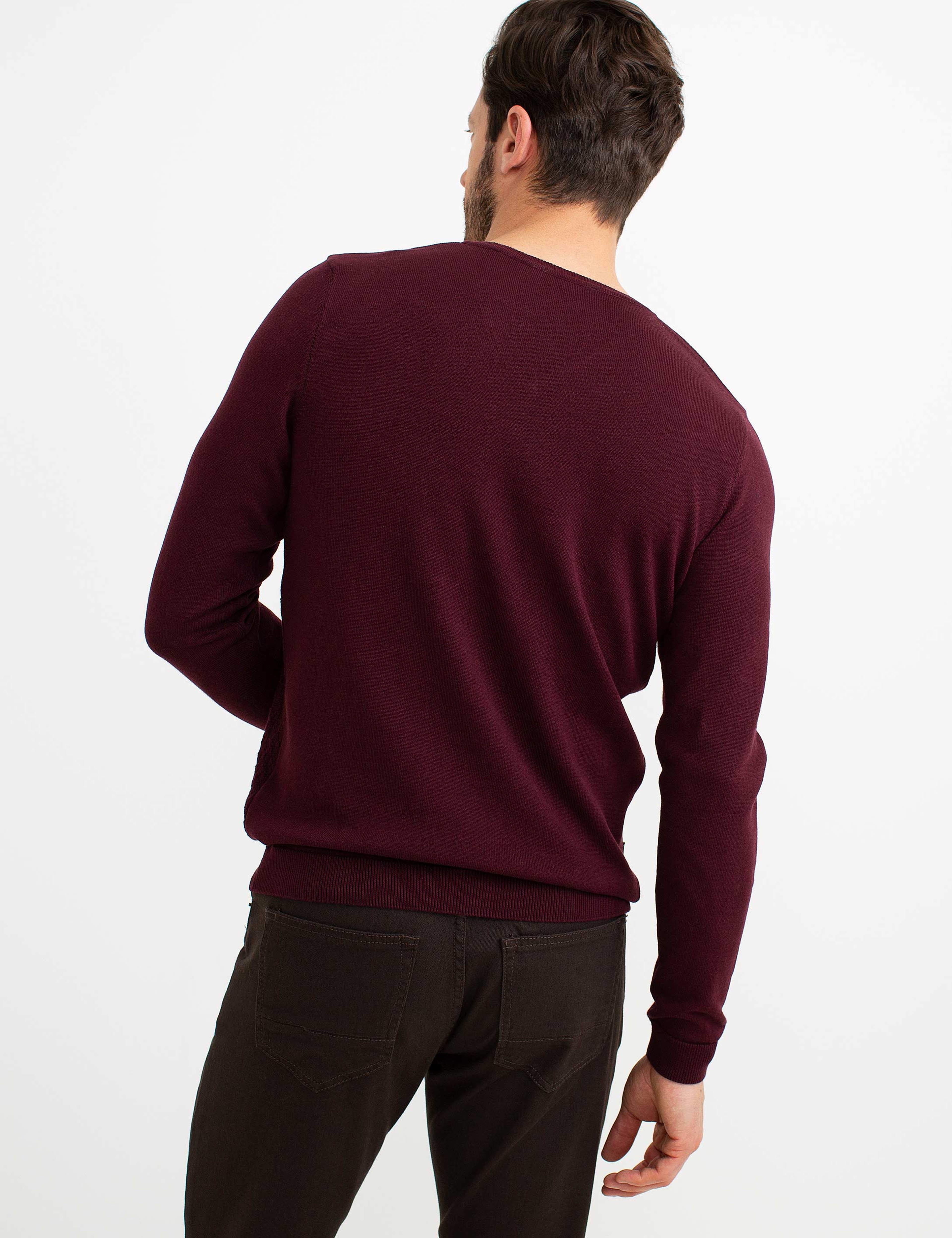 Bordo Slim Fit Triko Kazak - Image 3