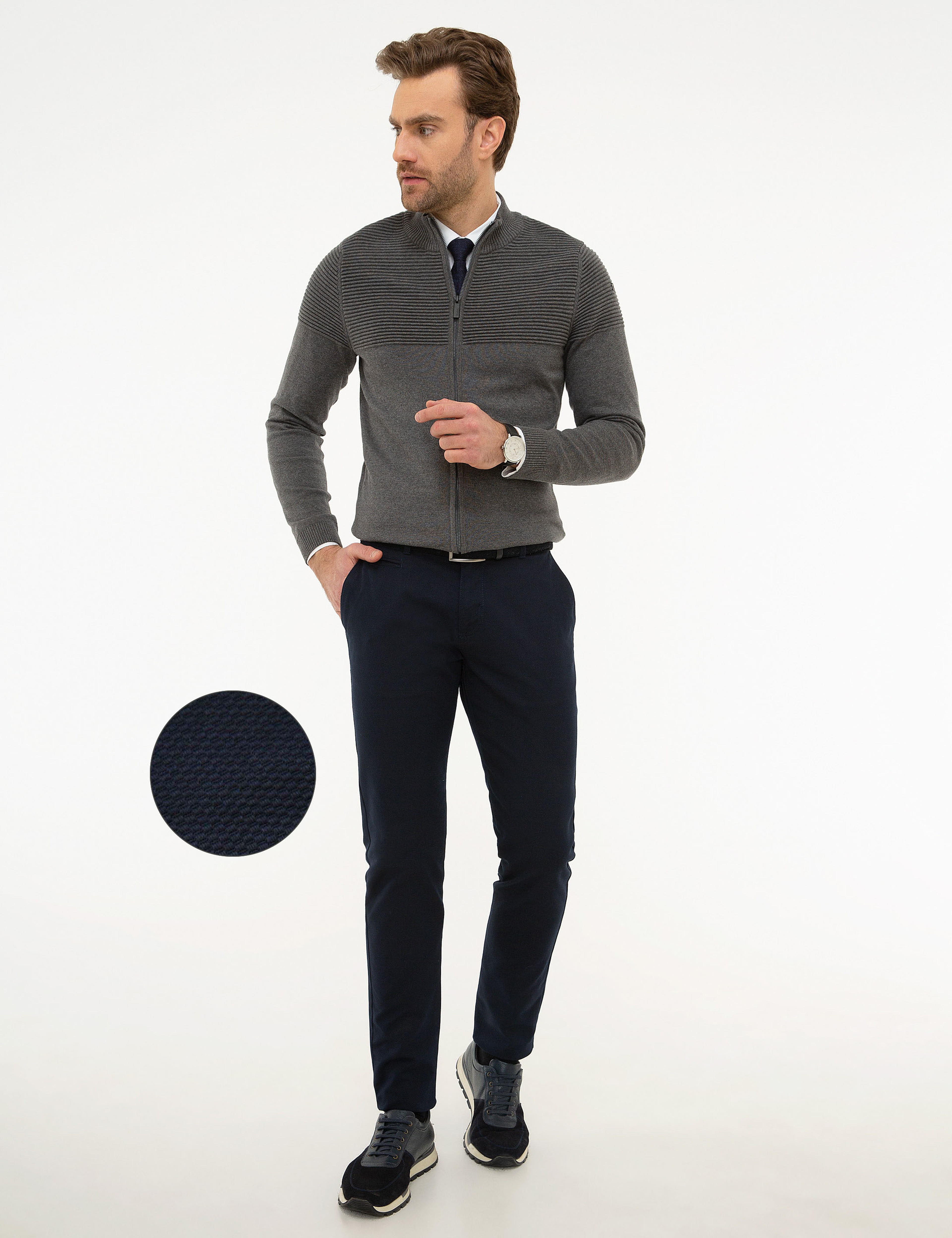 Lacivert Slim Fit Chino Pantolon - Image 1