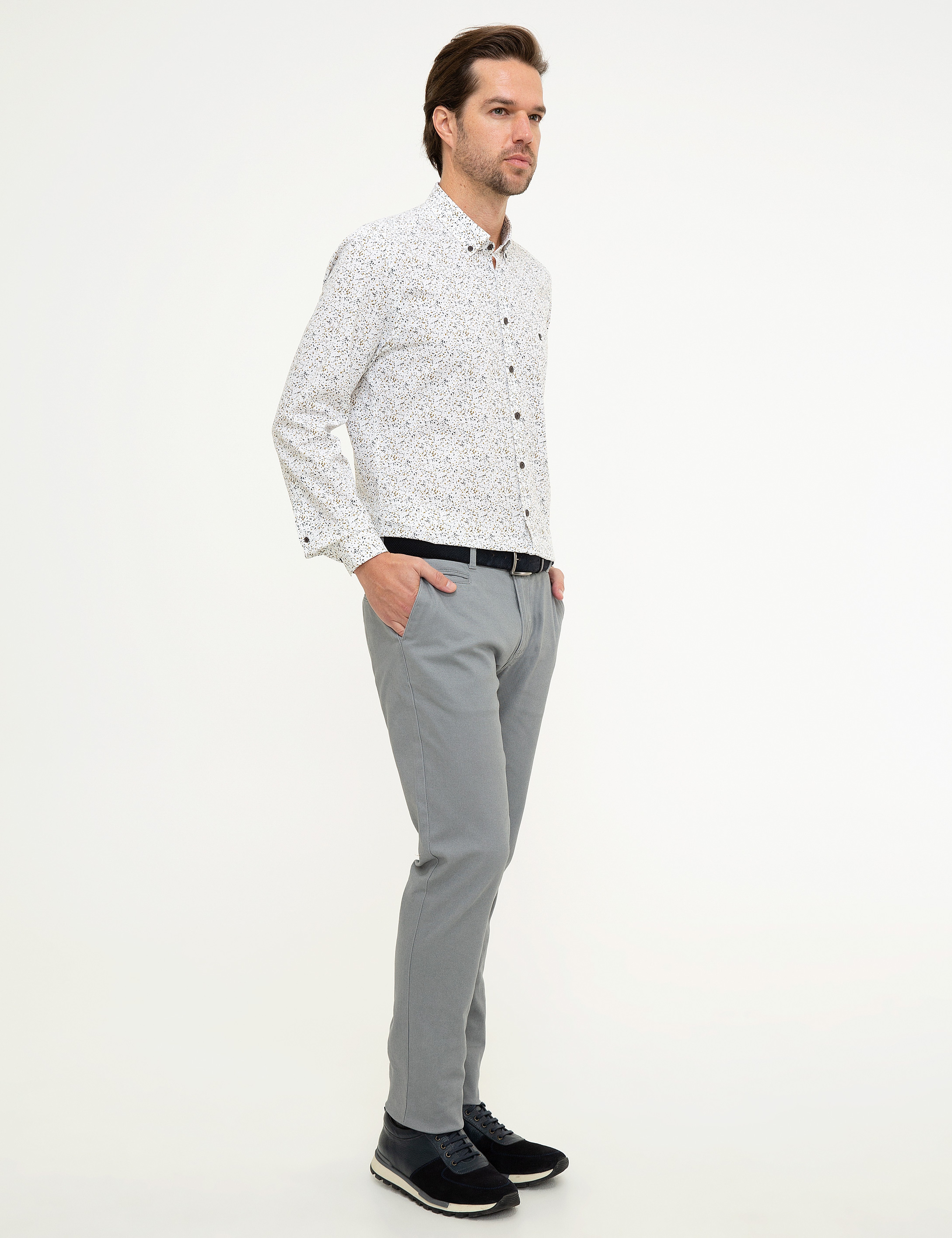 Gri Slim Fit Chino Pantolon - Image 2