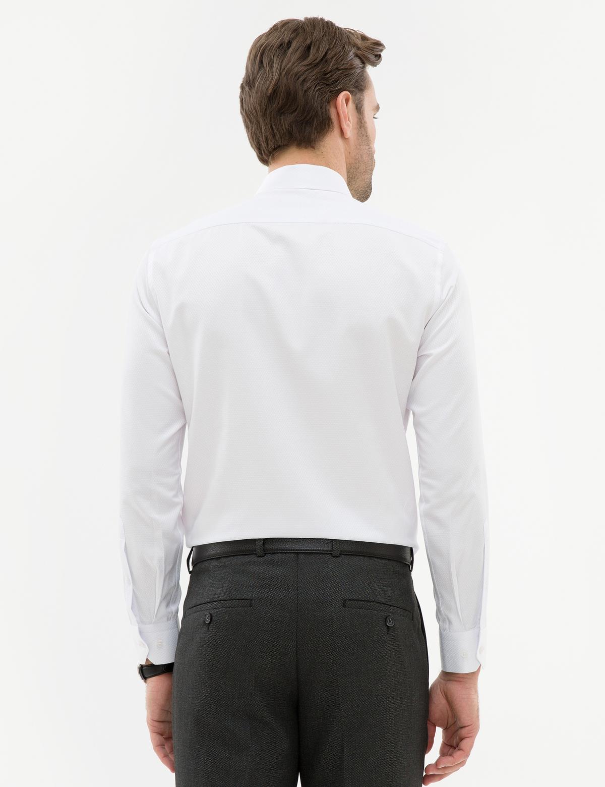 Beyaz Slim Fit Armürlü Gömlek - 50223807005