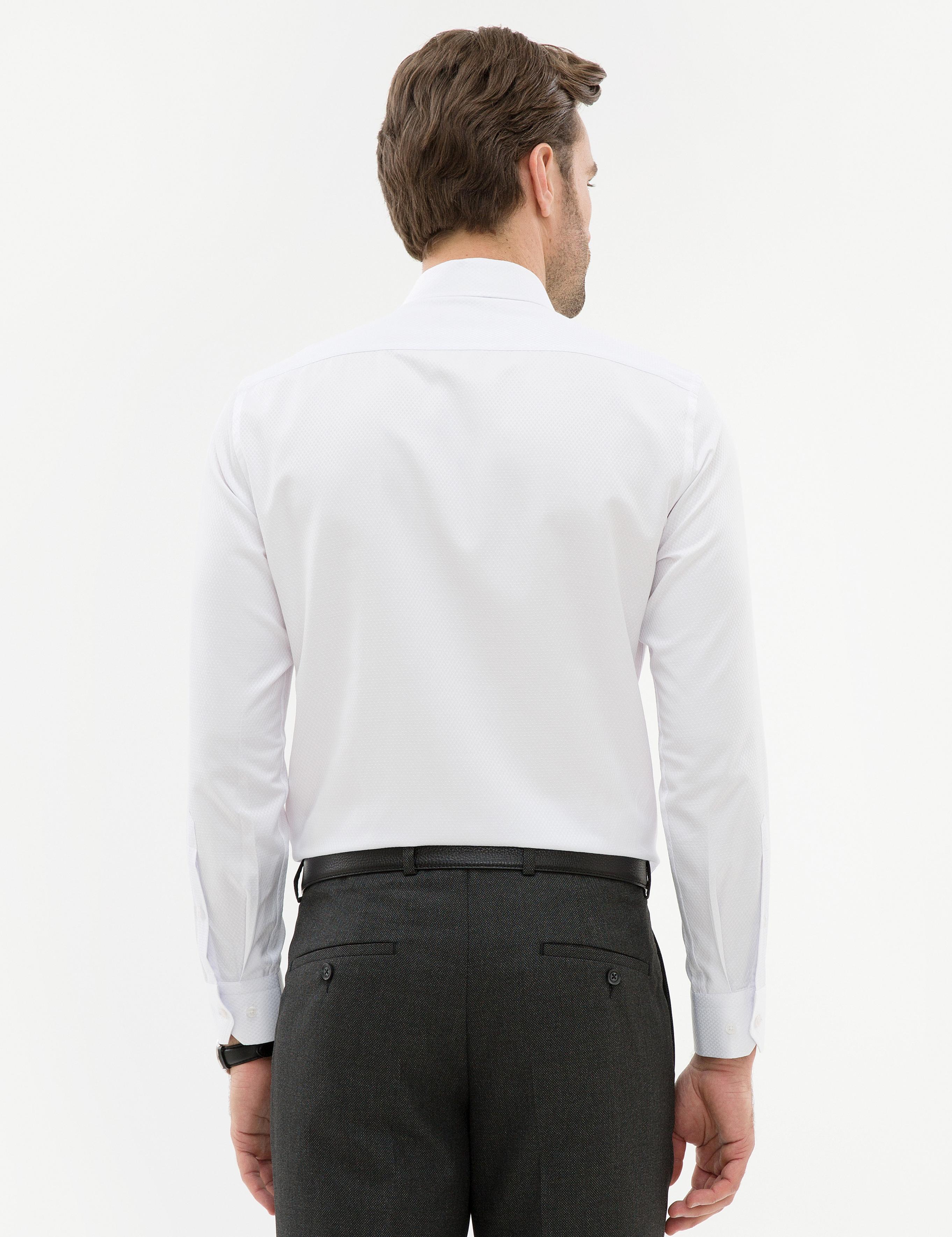 Beyaz Slim Fit Armürlü Gömlek