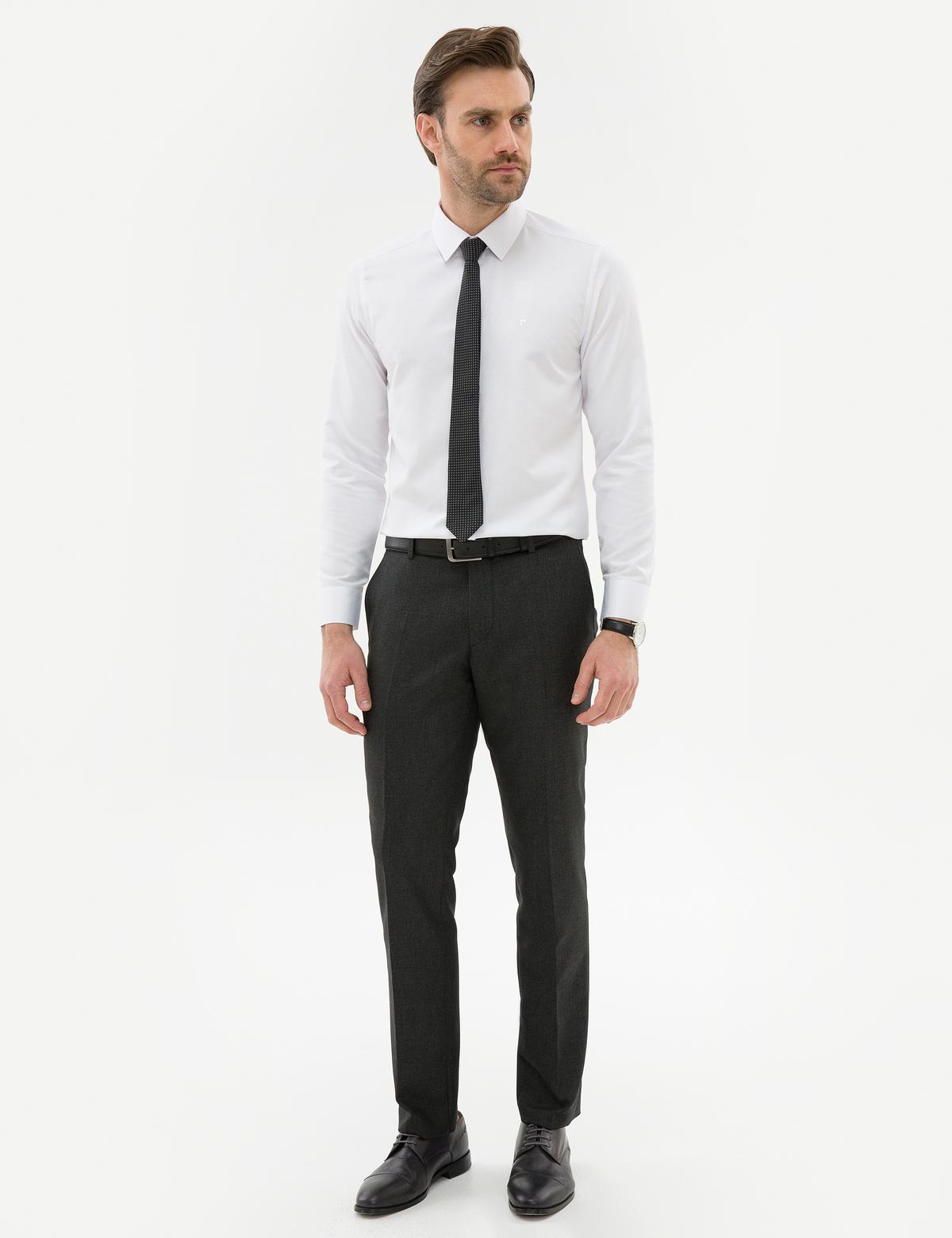 Beyaz Slim Fit Armürlü Gömlek - 50223807005