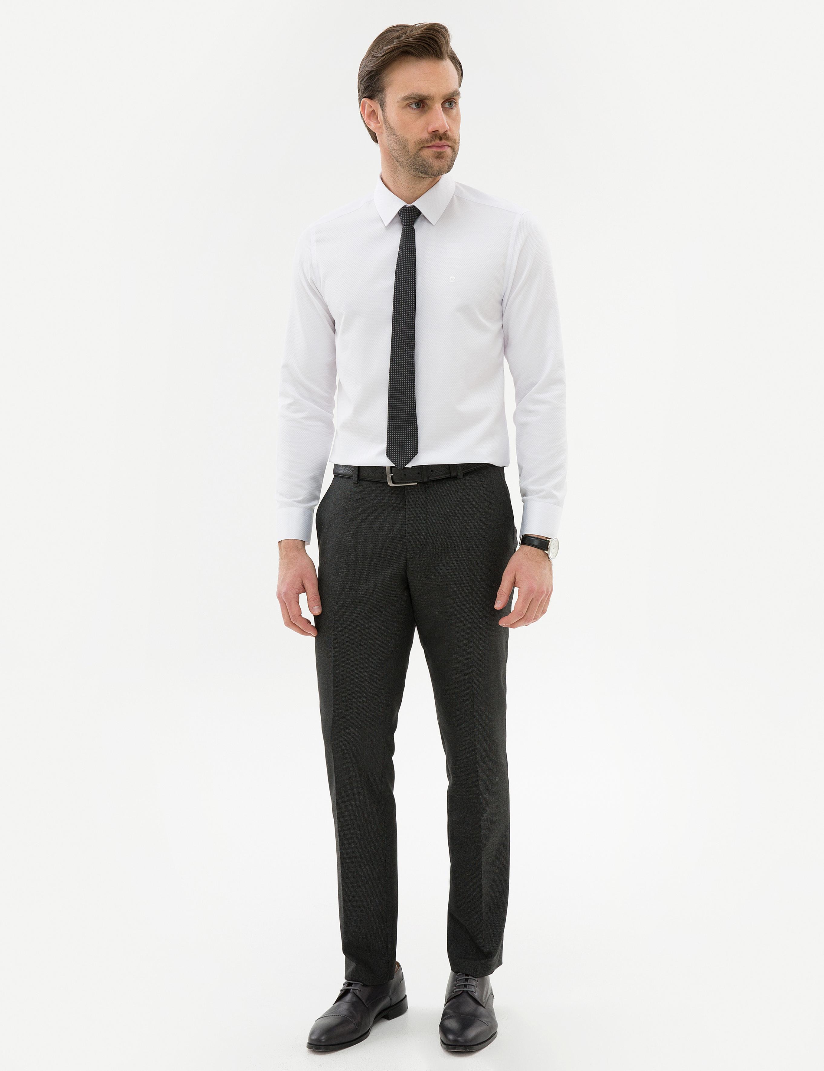 Beyaz Slim Fit Armürlü Gömlek