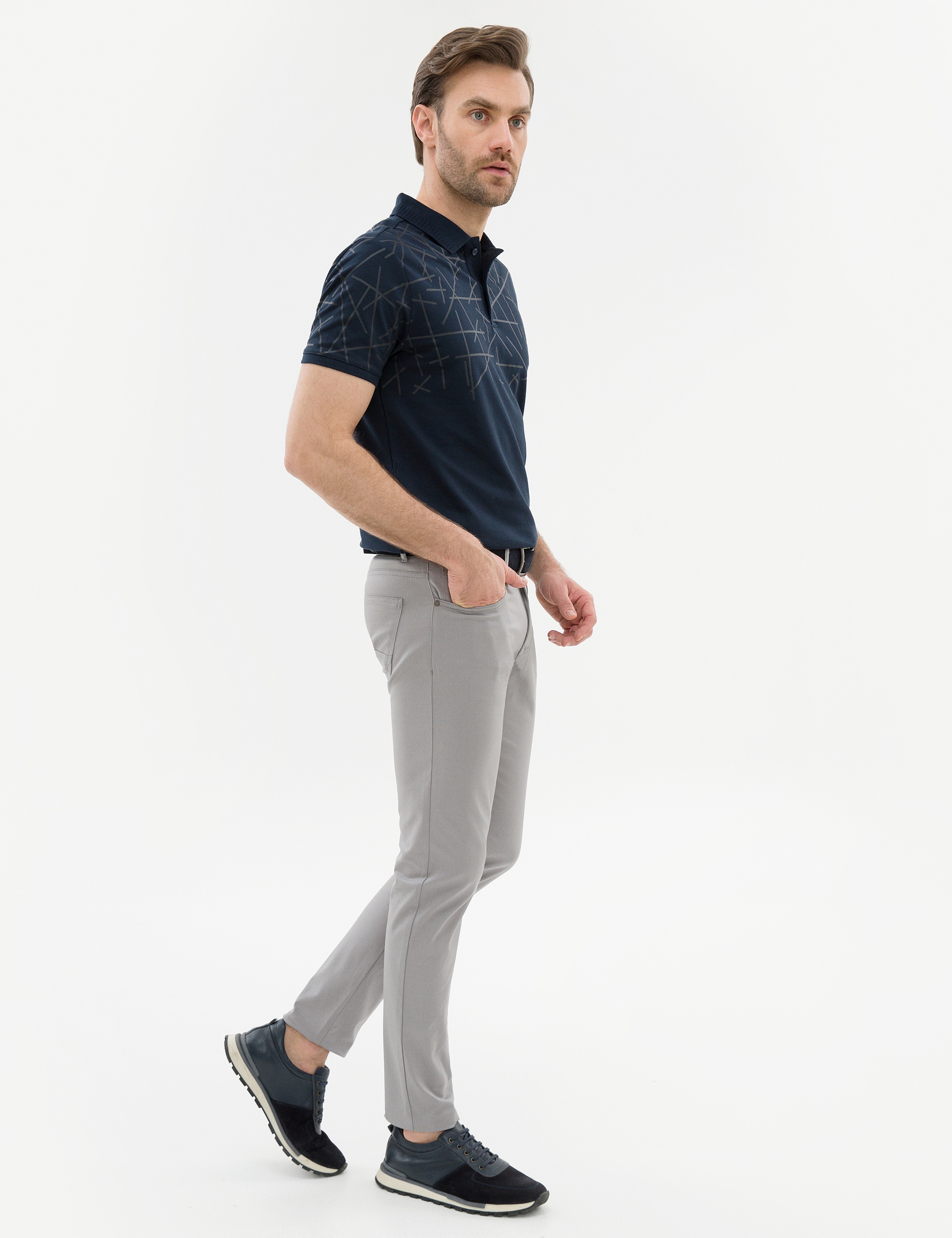 Gri Slim Fit Chino Pantolon - Image 2