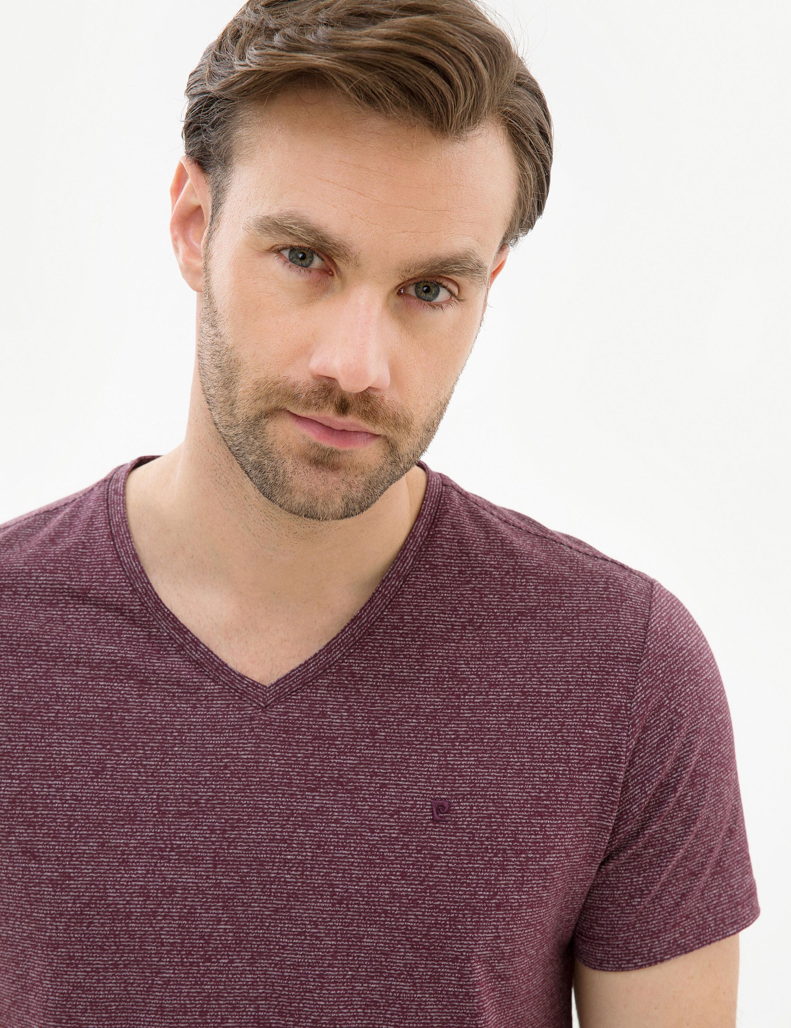 Bordo Slim Fit V Yaka Tişört