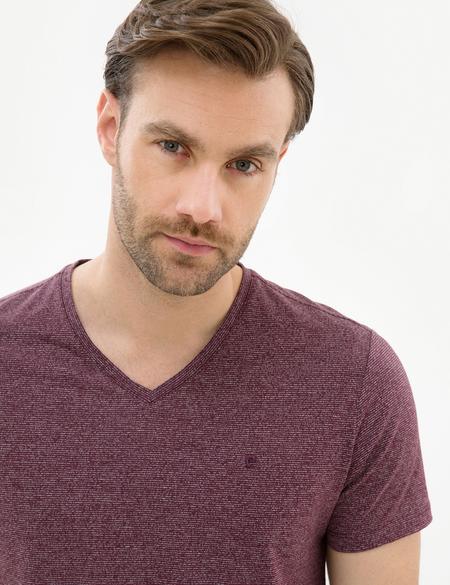 Bordo Slim Fit V Yaka Tişört - 50225531028