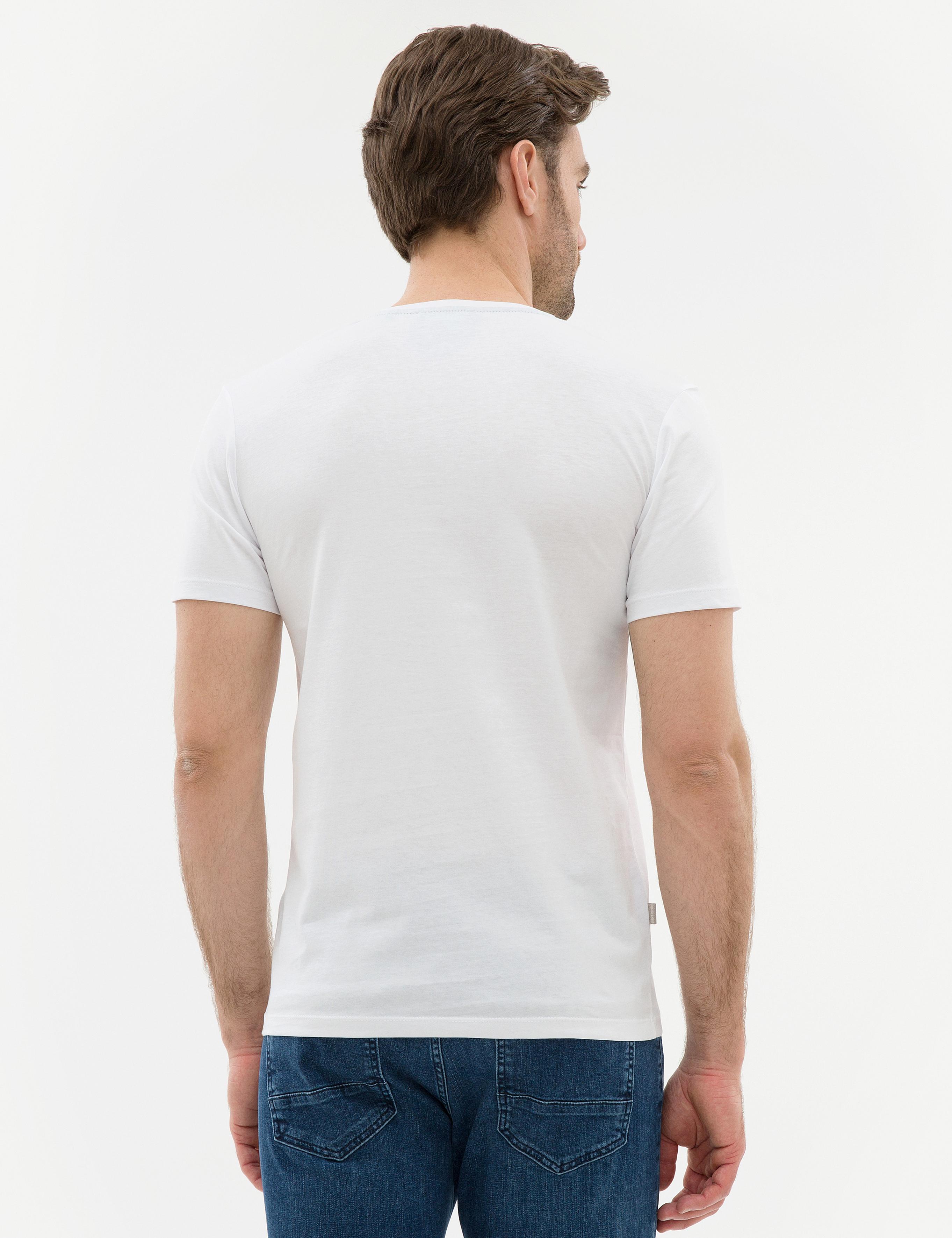 Beyaz Slim Fit V Yaka Basic T-Shirt