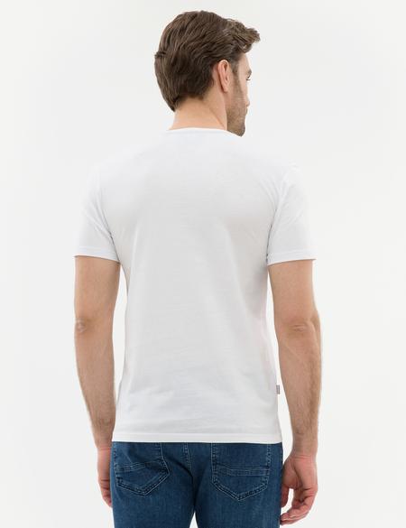 Beyaz Slim Fit V Yaka Basic T-Shirt - 50225532007