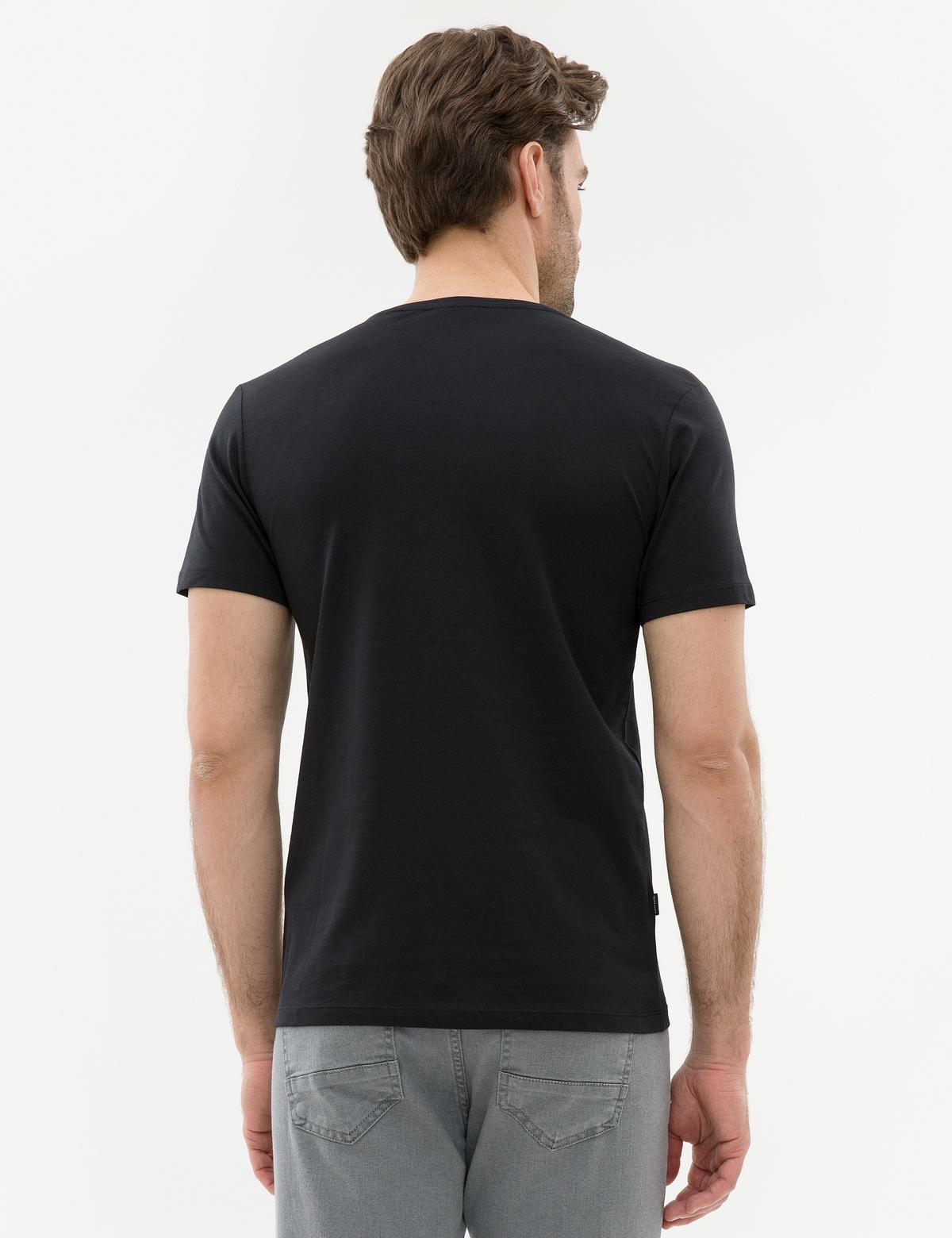 Siyah Slim Fit V - Yaka Basic Tişört - 50225532016