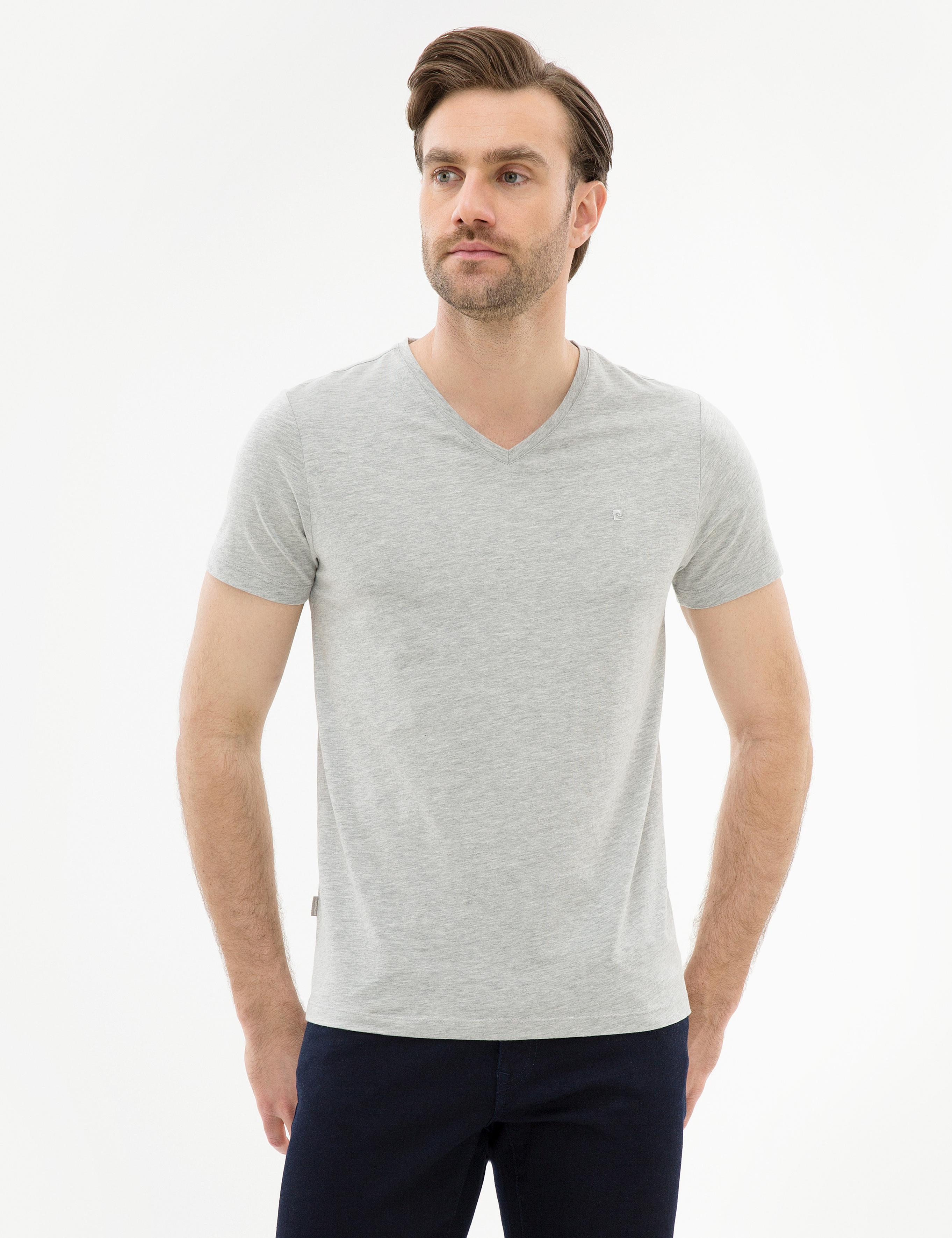 Açık Gri Melanj Slim Fit V Yaka Basic T-Shirt