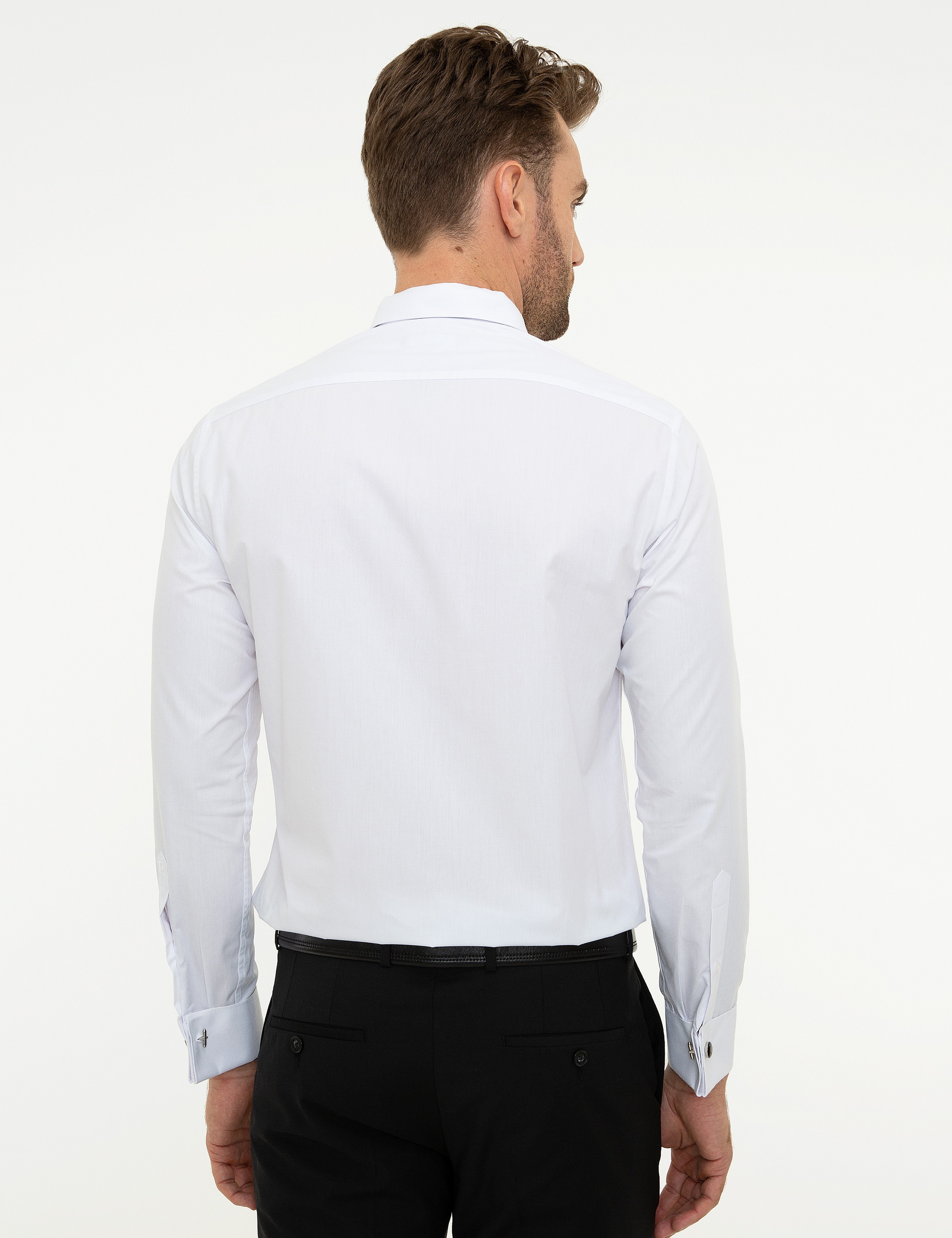 Beyaz Slim Fit Uzun Kollu Basic Gömlek - Image 3