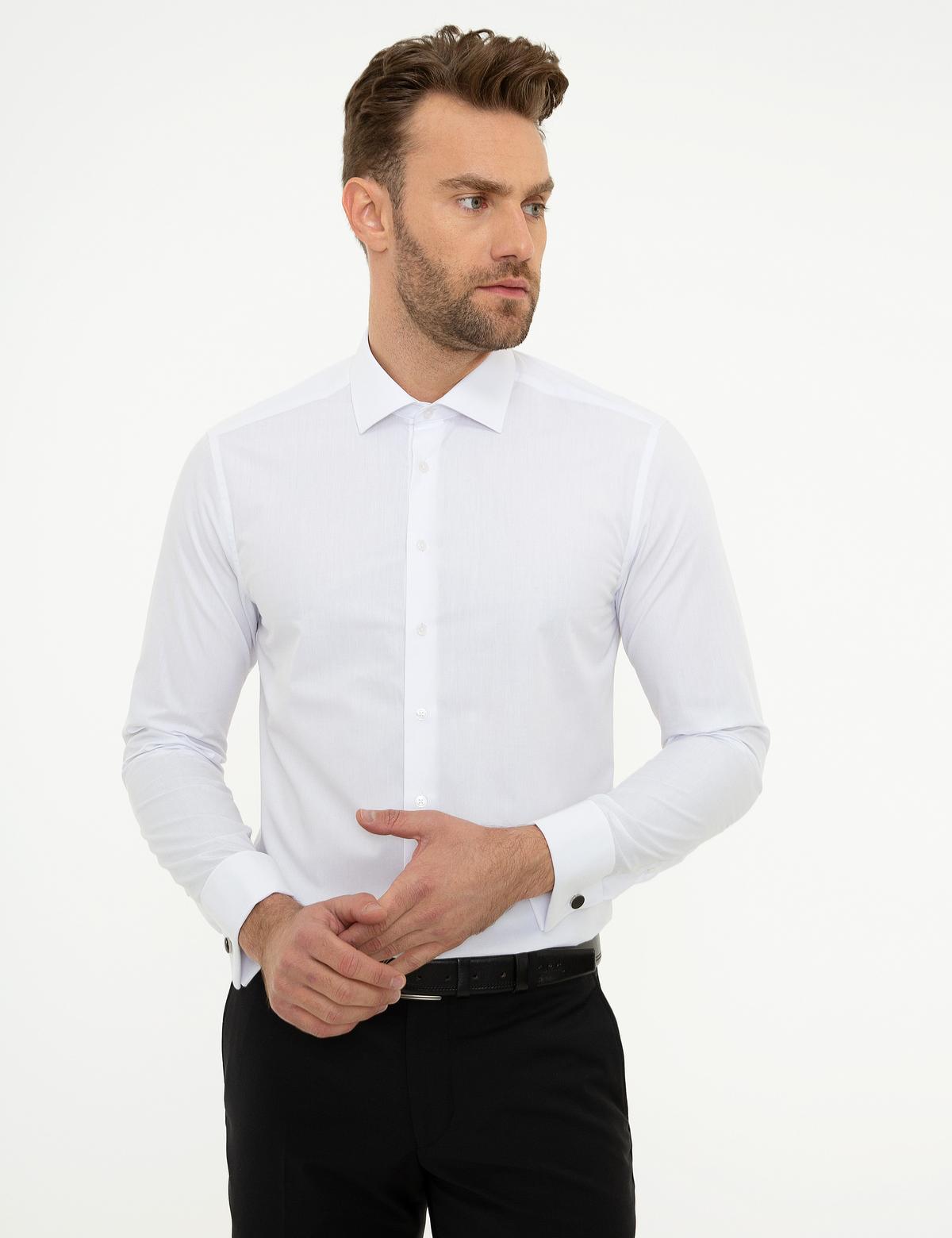 Beyaz Slim Fit Uzun Kollu Basic Gömlek - 50207637008