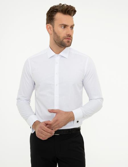 Beyaz Slim Fit Uzun Kollu Basic Gömlek - 50207637008