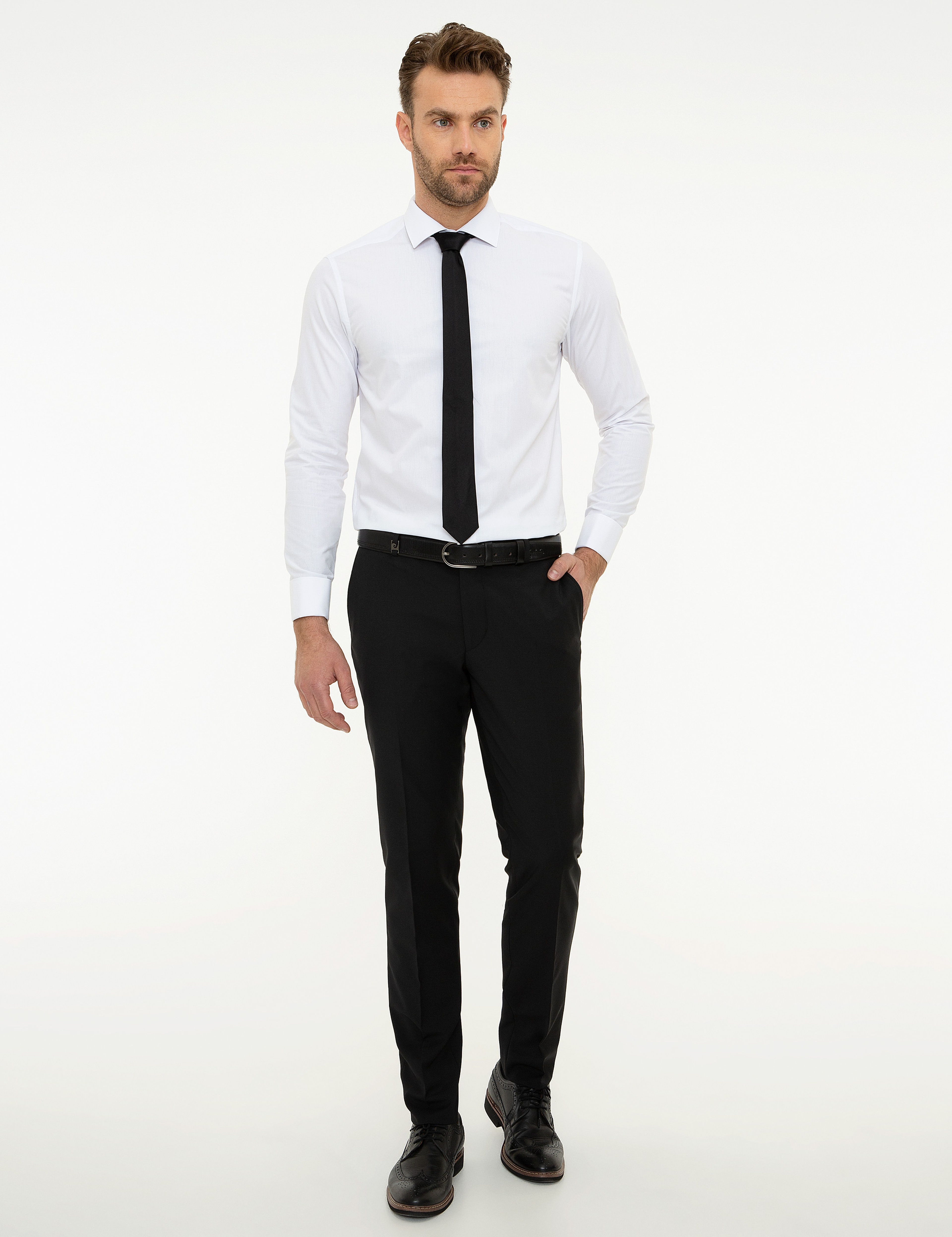 Beyaz Slim Fit Uzun Kollu Basic Gömlek - Image 4