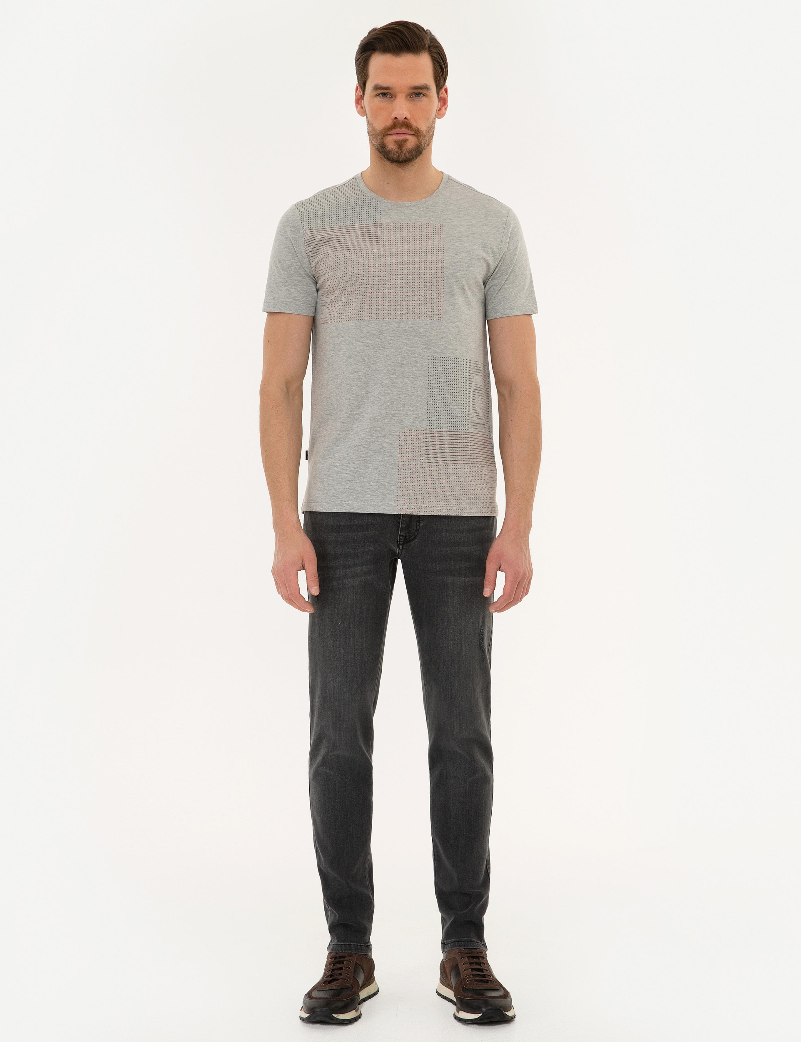 Açık Gri Melanj Slim Fit Bisiklet Yaka T-Shirt