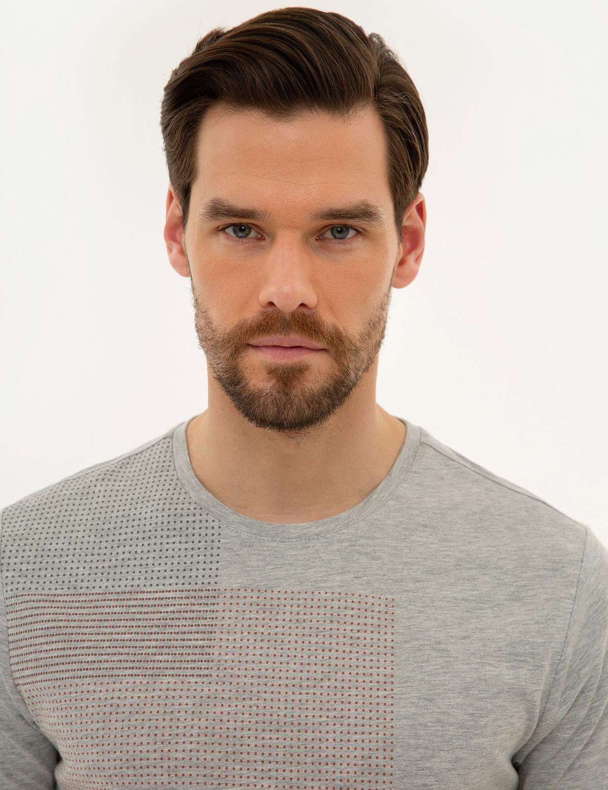 Açık Gri Melanj Slim Fit Bisiklet Yaka T-Shirt - 50226353001