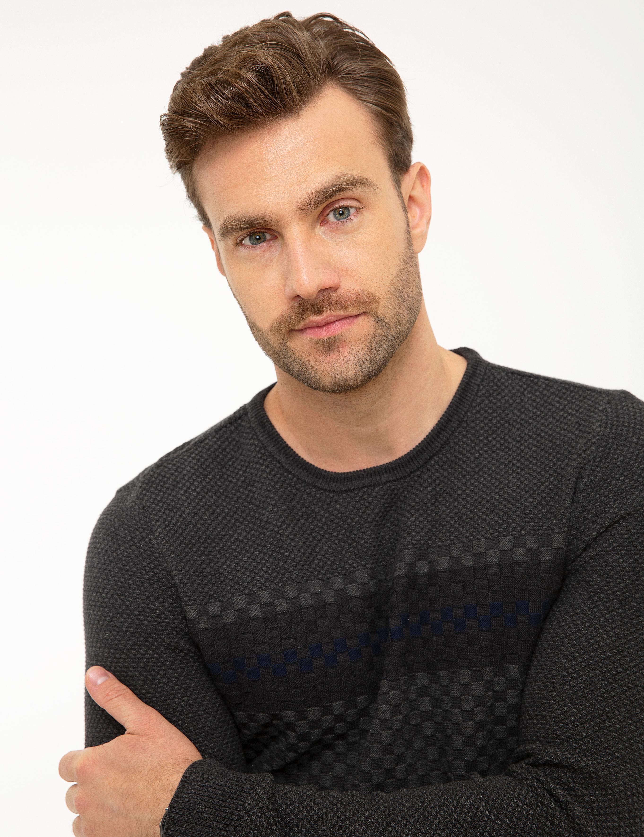 Antrasit Melanj Slim Fit Triko Kazak