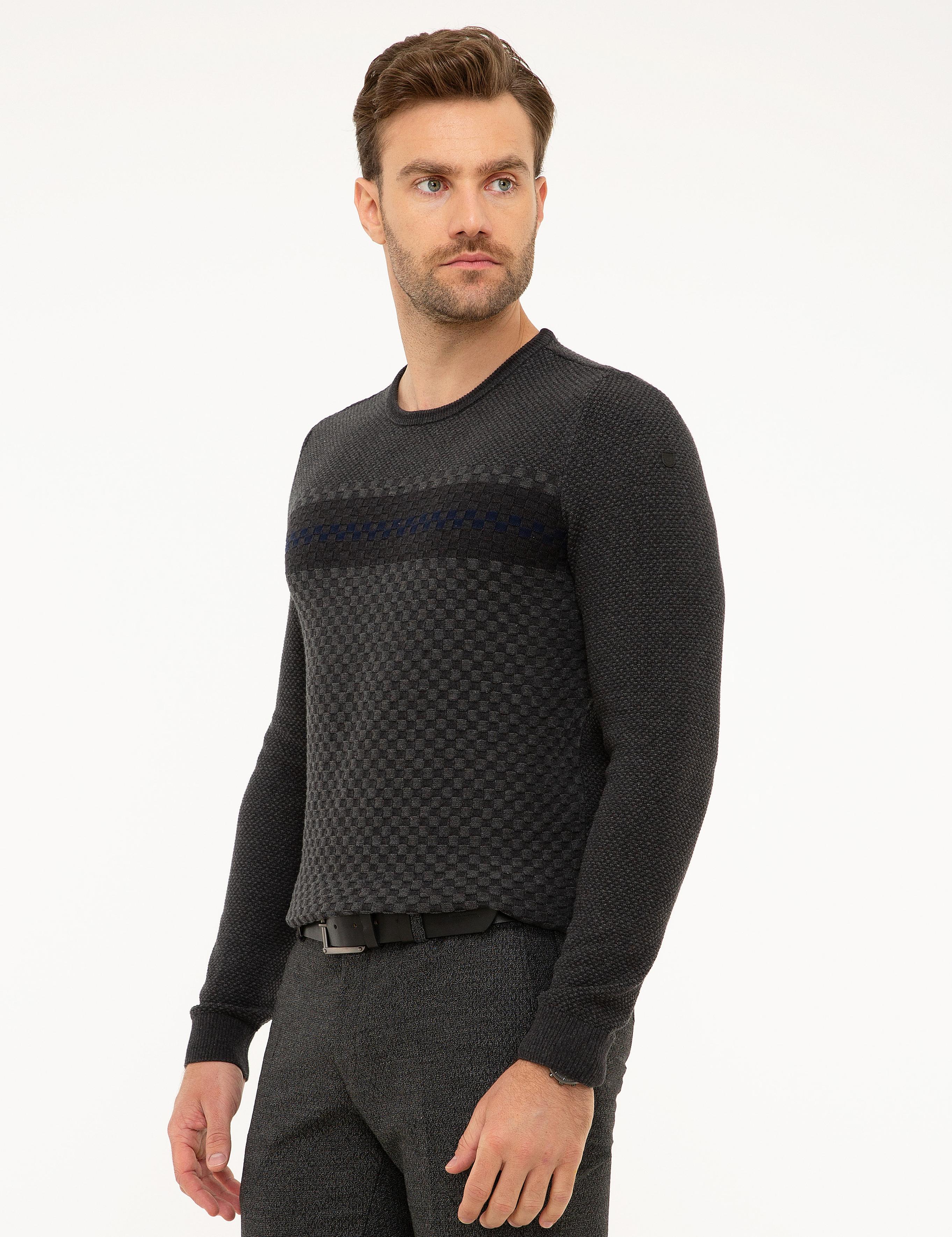 Antrasit Melanj Slim Fit Triko Kazak