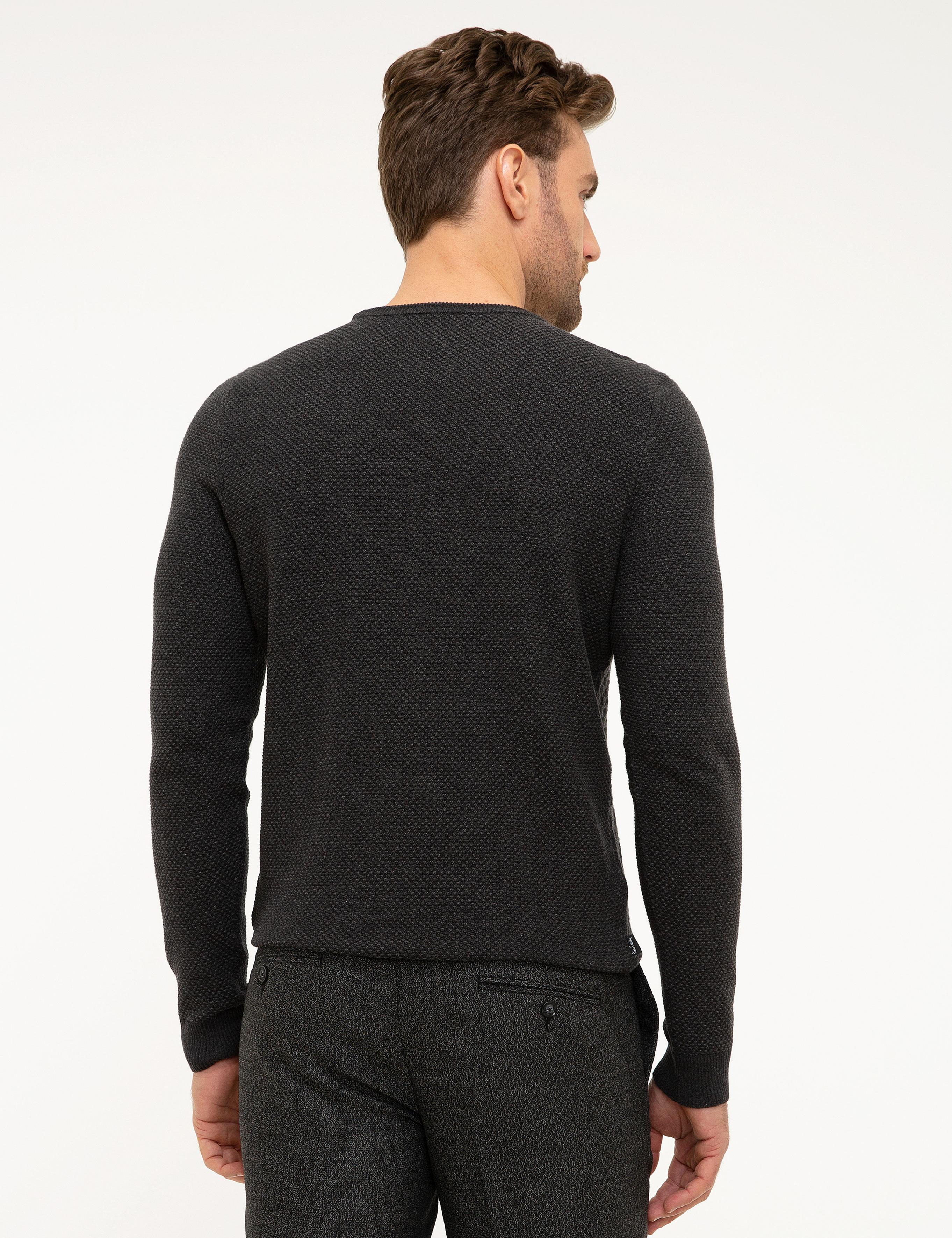 Antrasit Melanj Slim Fit Triko Kazak