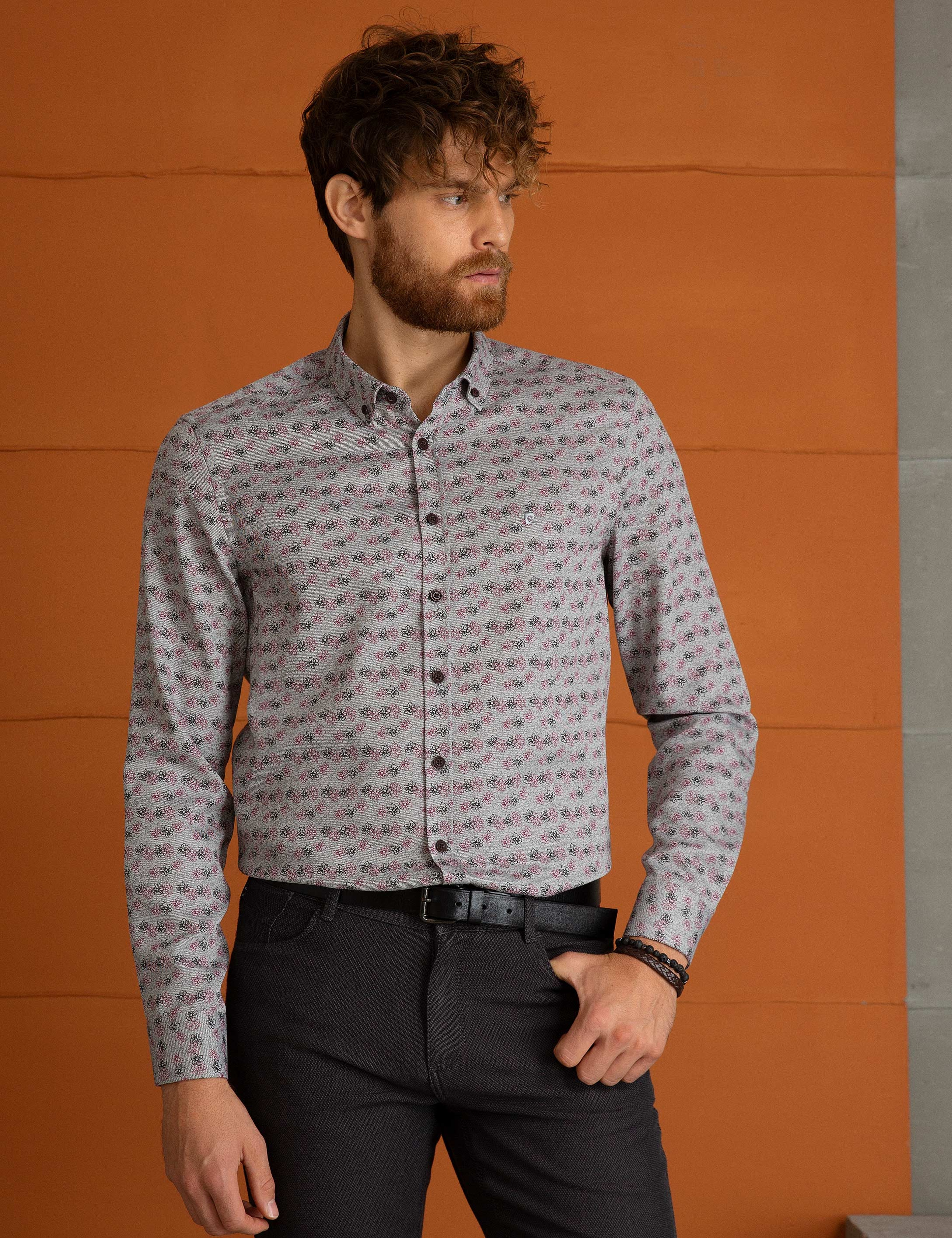 Gri Slim Fit Gömlek - Image 2