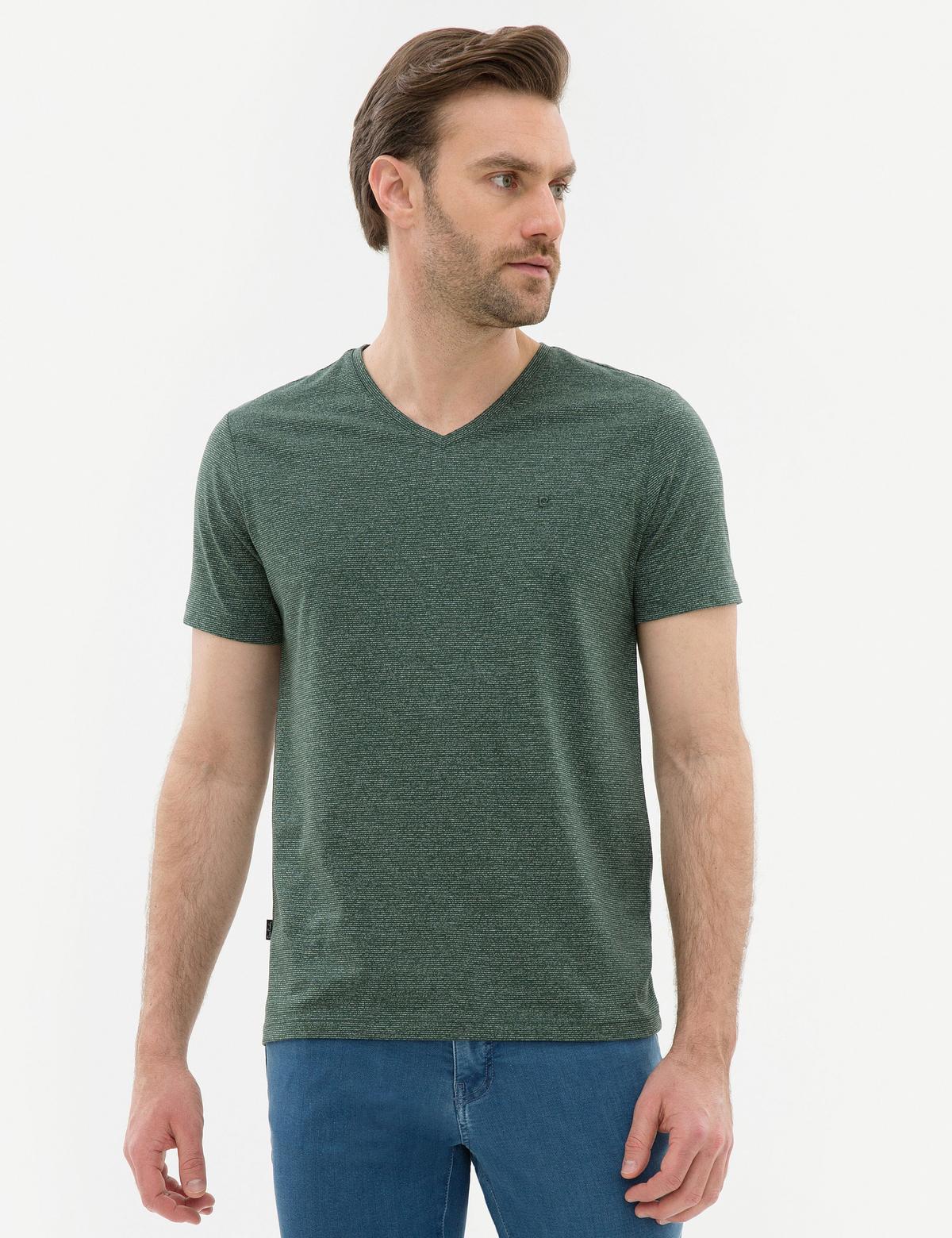 Koyu Yeşil Slim Fit V Yaka Tişört