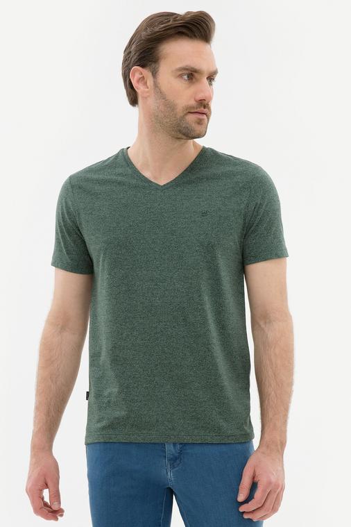 Koyu Yeşil Slim Fit V Yaka Tişört