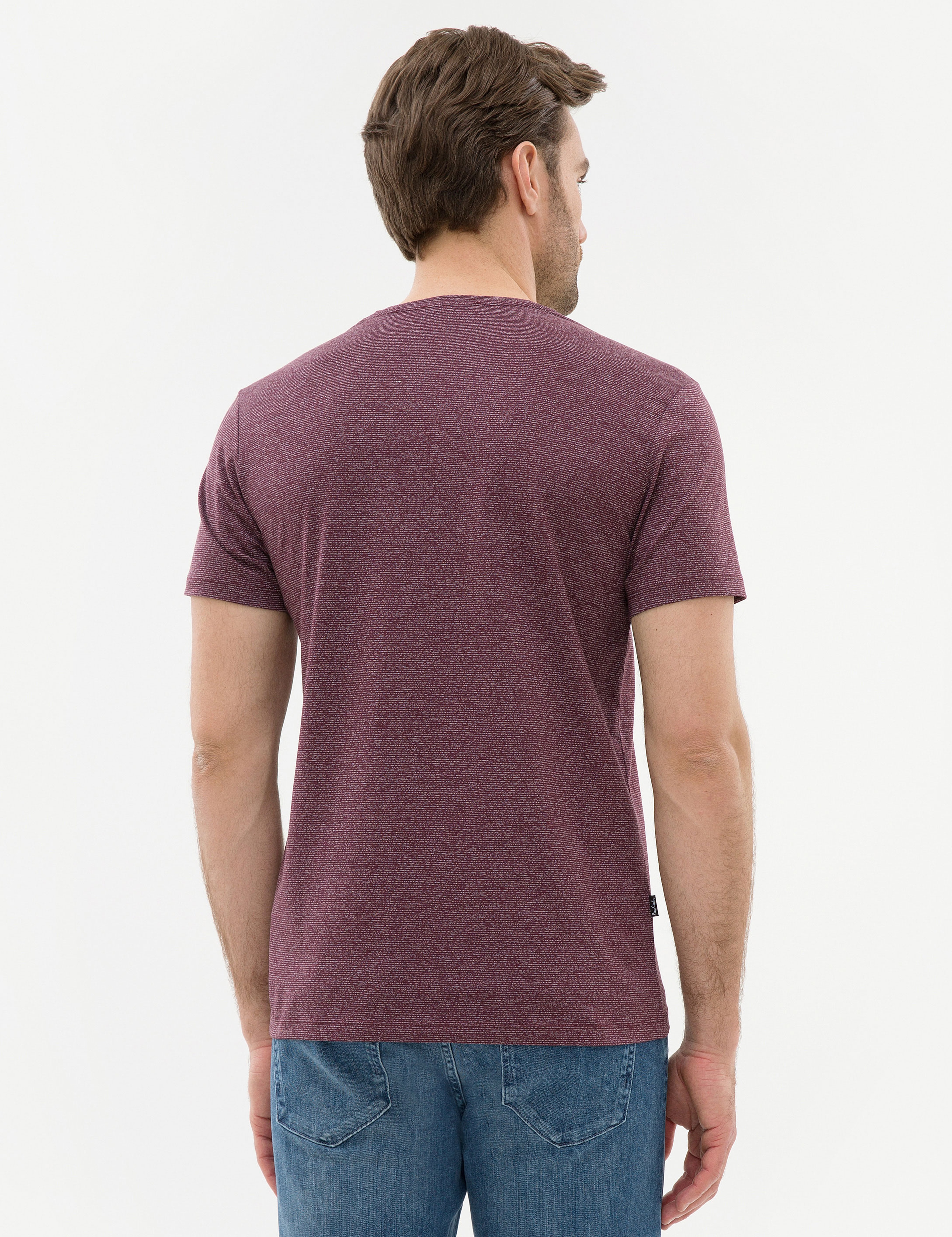 Bordo Slim Fit V Yaka Tişört - Image 3