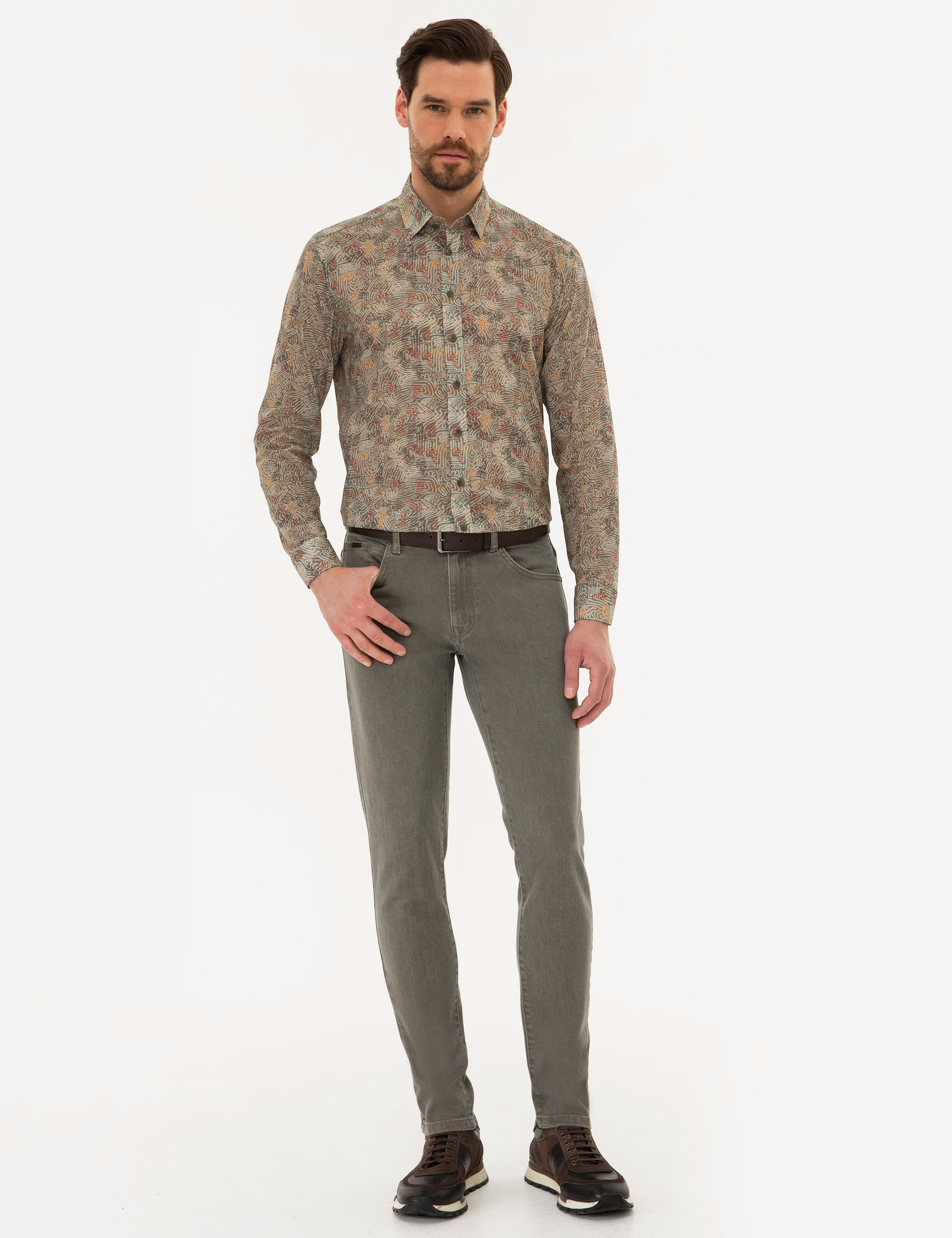 Haki Slim Fit Gömlek - Image 5