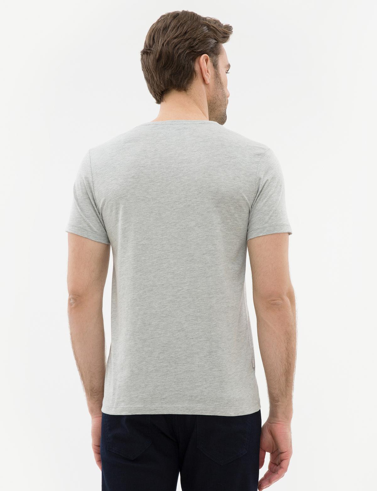 Açık Gri Melanj Slim Fit V Yaka Basic T-Shirt - 50225532034